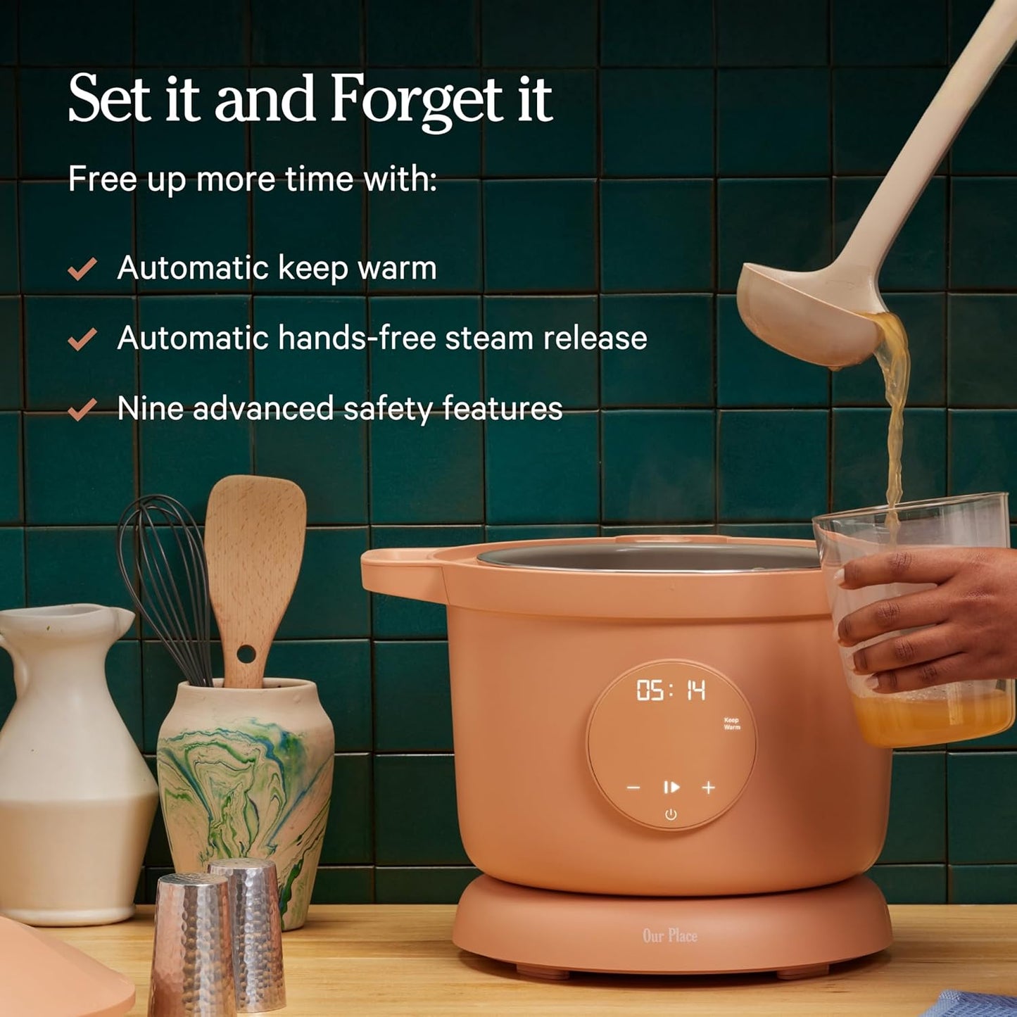 Our Place Dream Cooker - 6 Qt Ceramic Nonstick Multicooker with Touchscreen & Auto Steam Release | 4 Cooking Modes in Blue Salt