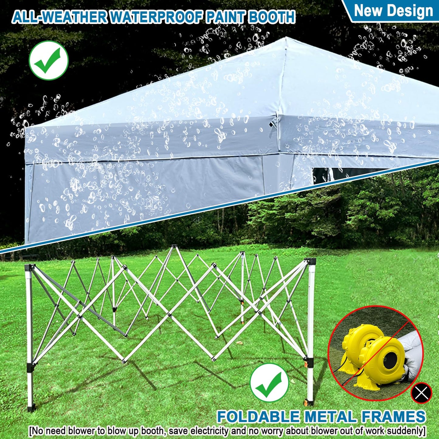 10X10X9FT Waterproof Portable Paint Booth with 2pcs Air Filters & Foldable Frames, Rainproof Spray Booth for Auto Parts, Furniture and Other Items Painting (White)
