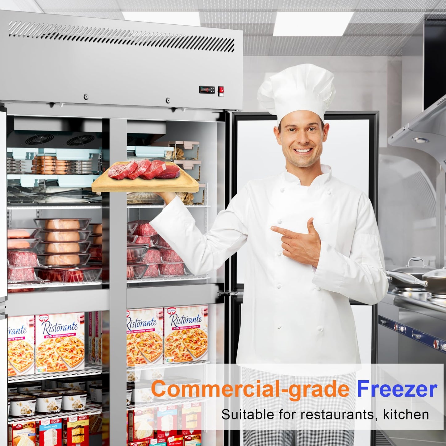 ECEVT 48"W 4 Door Commercial Freezer, 36 Cu.ft Stainless Steel Upright Freezer (-8℉ to -1℉) with 8 Adjustable Shelves, Lockable Door, Wheels, Auto-Defrost for Restaurant, Kitchen, Shop