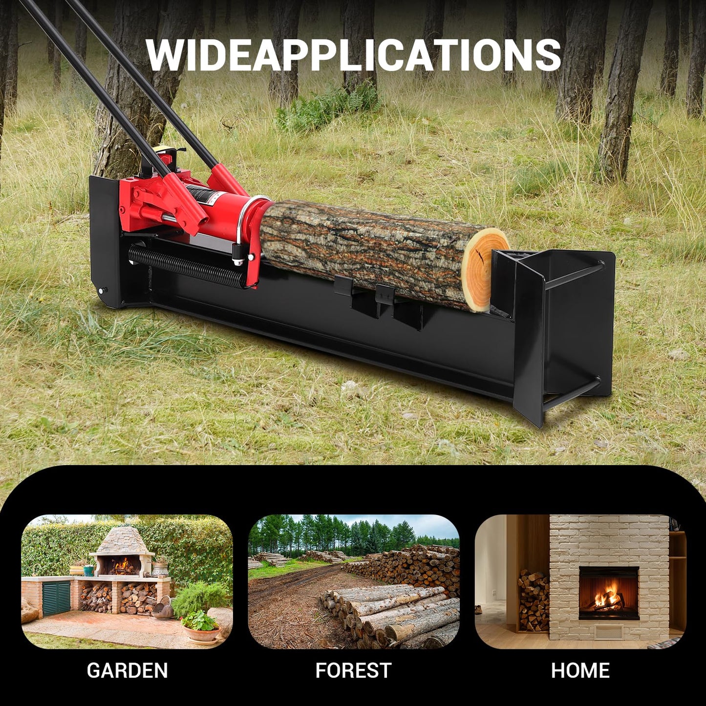 GarveeTech 12 T Hydraulic Log Splitter Wood Cutter, Manual Log Splitter with Horizontal Full Steel Beam & Built-in Wheel