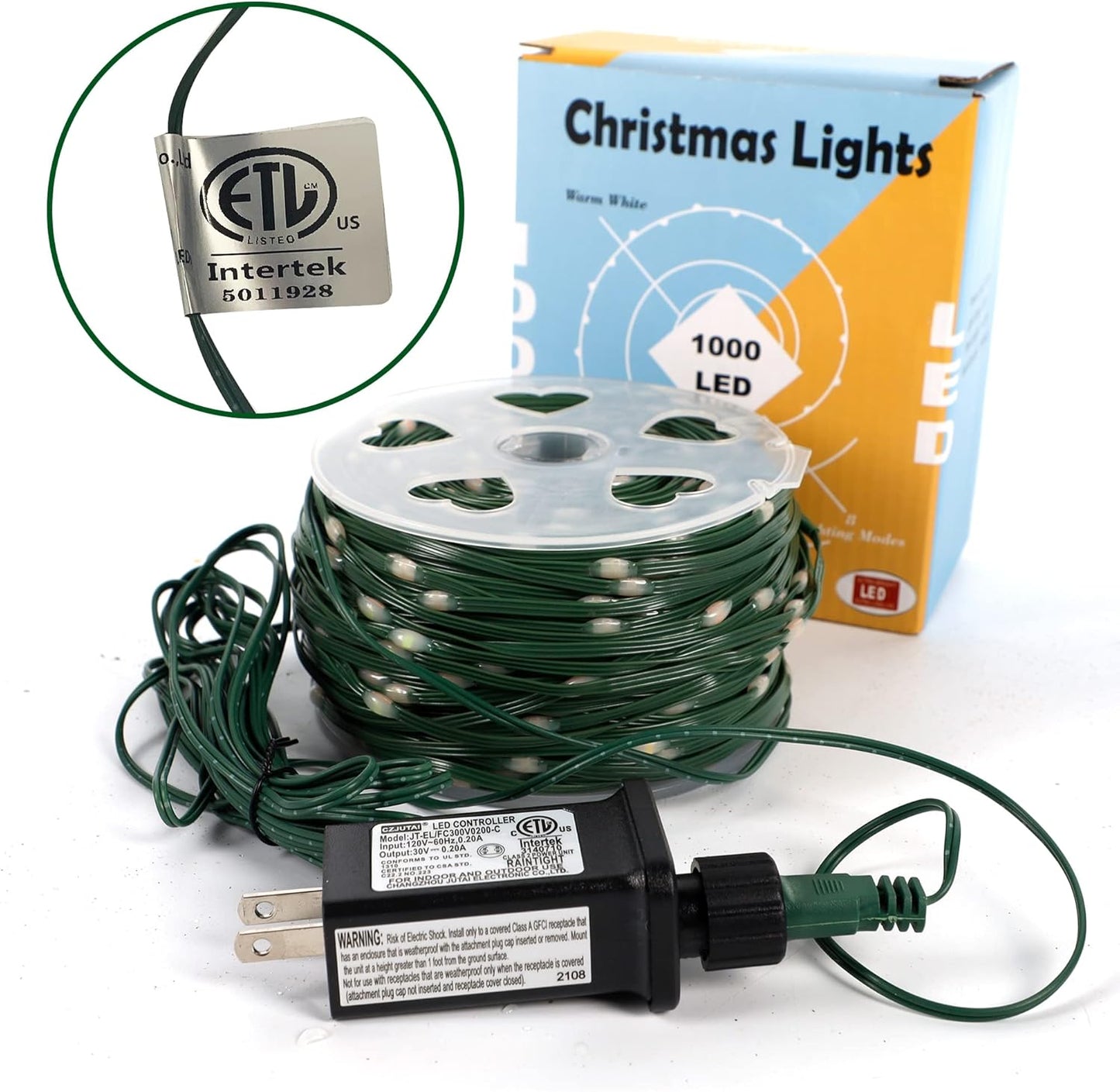 WATERGLIDE 328 FT Extra Long Fairy String Lights - 1000 LED Waterproof Green Wire for Outdoor Holiday Decor | Warm White