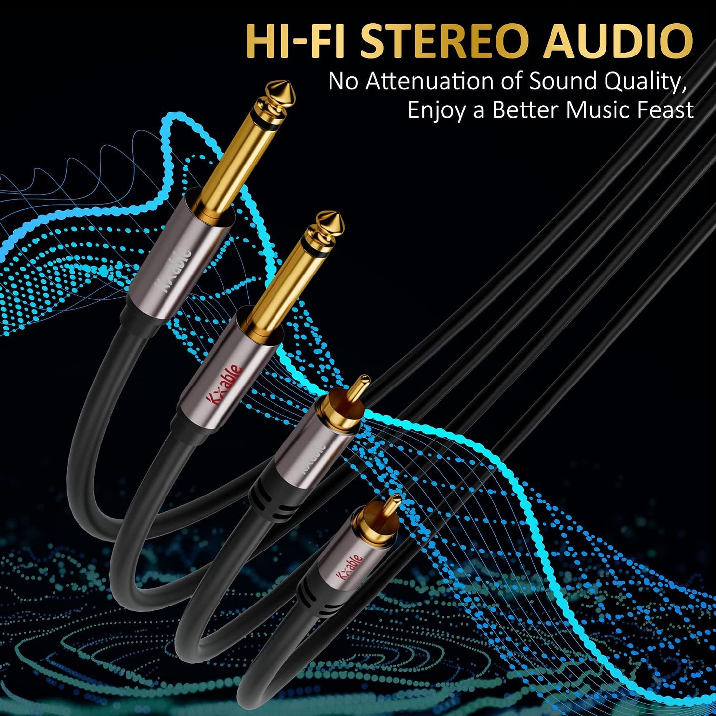 1/4" 25FT, 1/4 inch 23AWG, 2 6.35mm 2 5 RCA to Cable Dual TS to Dual RCA Stereo Audio Interconnect Cord, x Quarter