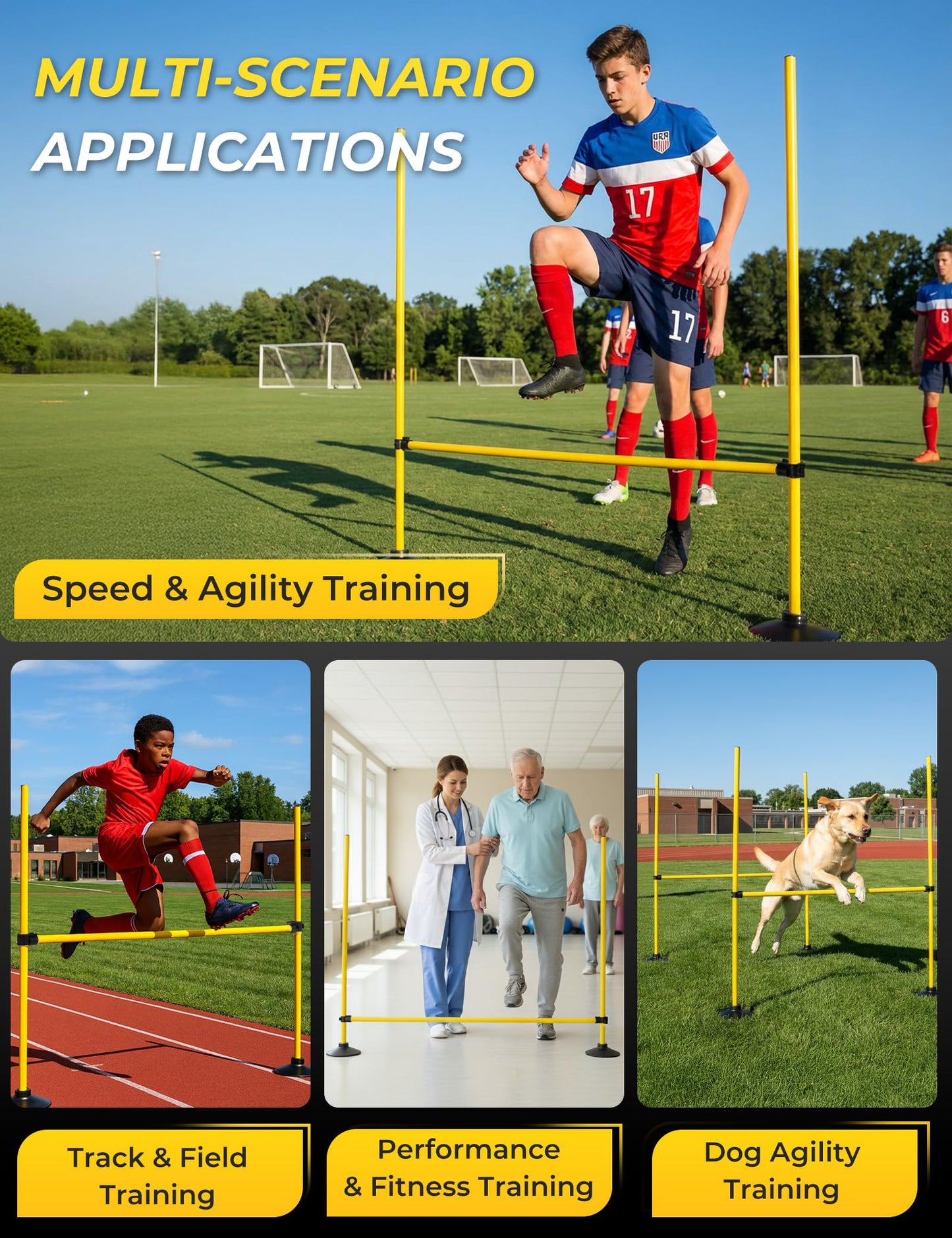 SEAOTTER Agility Hurdles 4FT Detachable Adjustable Sports Speed Training Hurdles with Rubber Base, Wickets Track and Field, Fitness Equipment for Plyometric, Soccer, Kids, Athletes, Physical Therapy