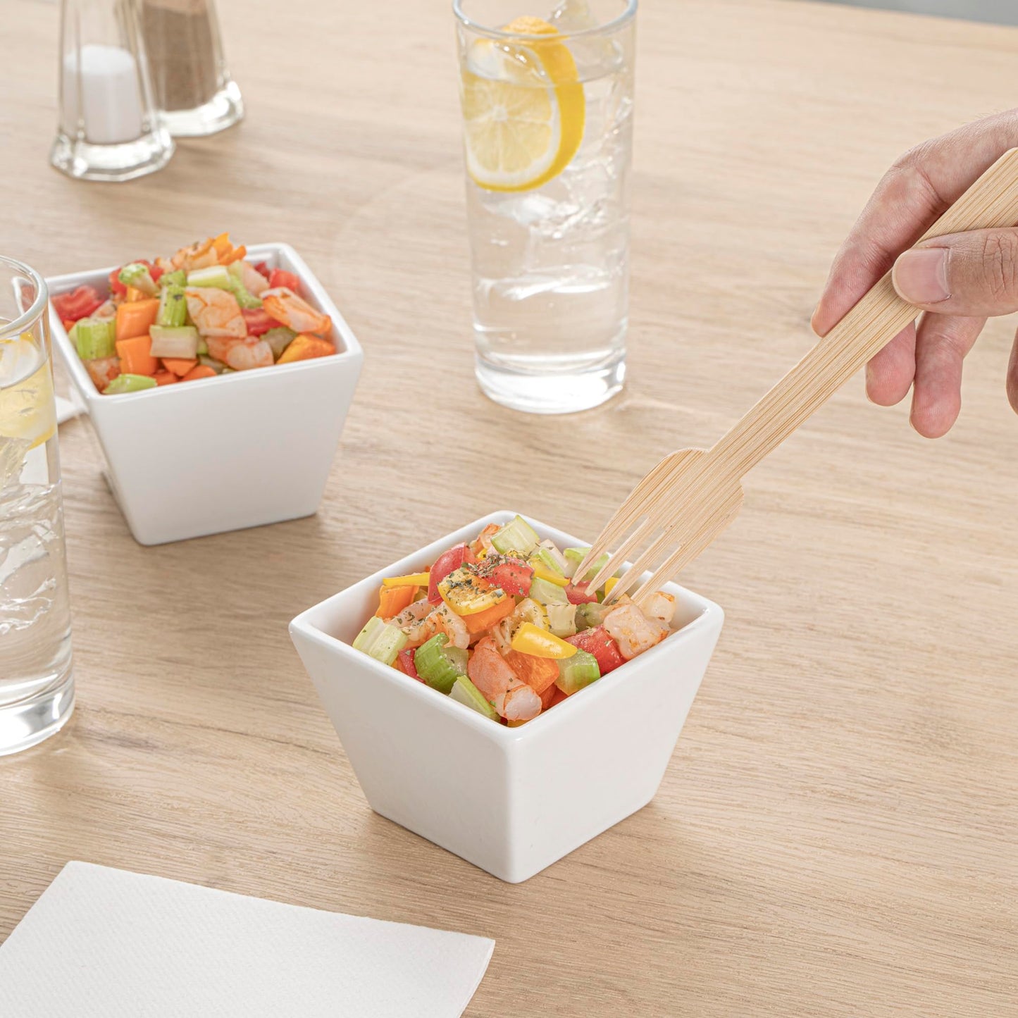 Restaurantware 6 Ounce Small Dessert Cups 10 Square Fondue Bowls - Oven Safe Chip Resistant White Porcelain Porcelain Dip Bowls Dishwasher Safe For Snacks Or Desserts