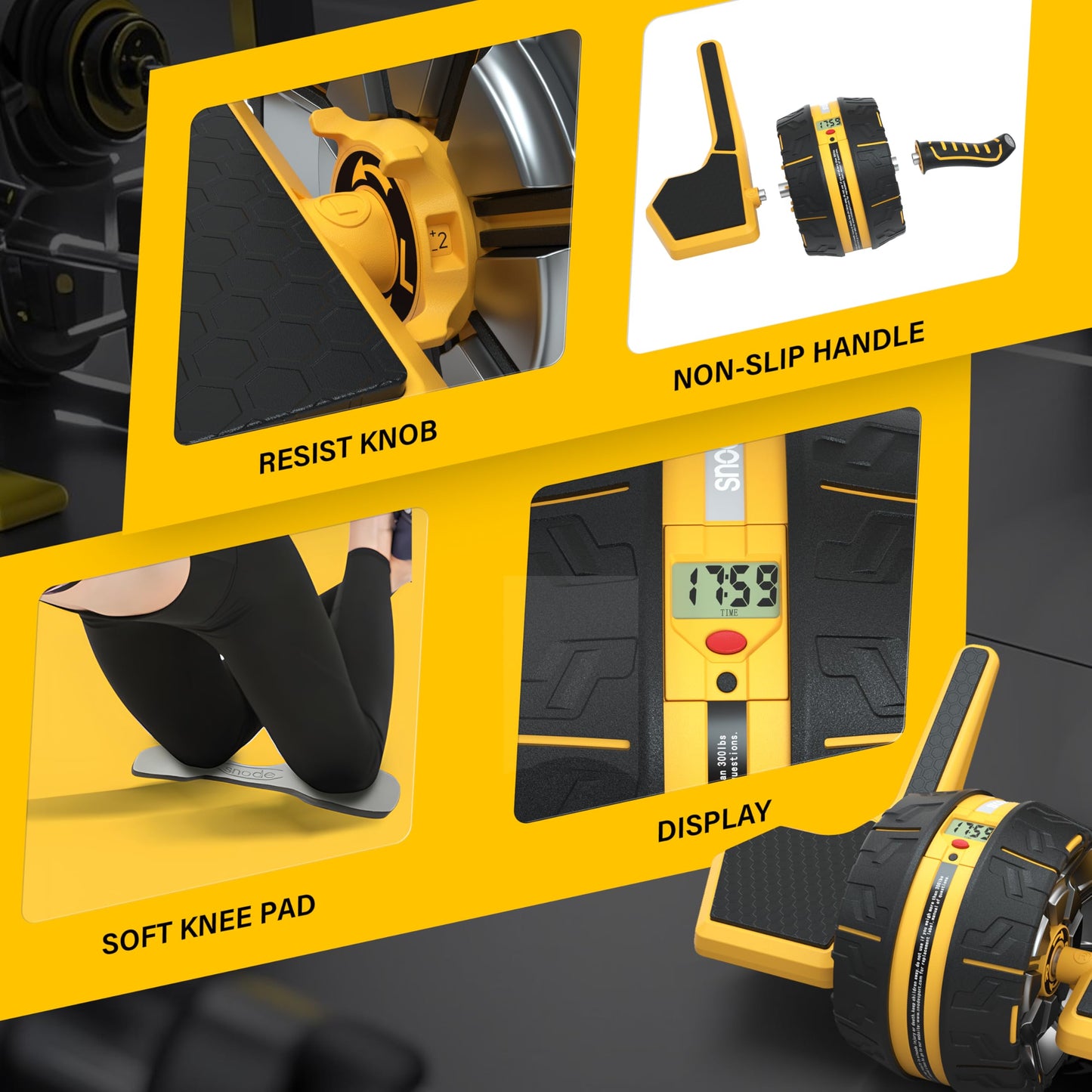 SNODE Ab Roller Wheel with Elbow Support, 3 Levels Resist, Dual Mode, Ab Wheel for Core Workout, Automatic Rebound Sytem,Spring Steel Sheet