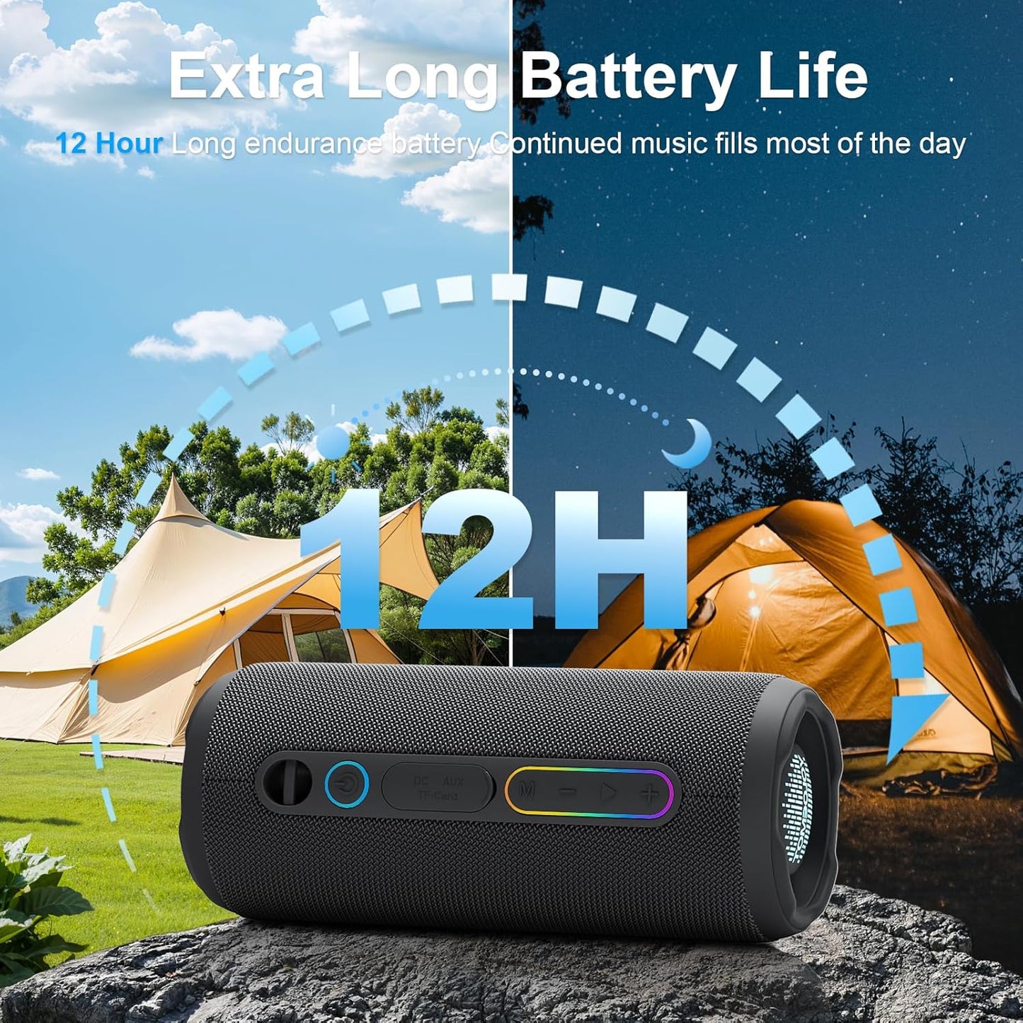 YOLOEMOT 24W IPX7 12H Portable Bluetooth Speaker, Deep Bass, Waterproof, TWS Pairing, RGB Lights, Playtime, Outdoor