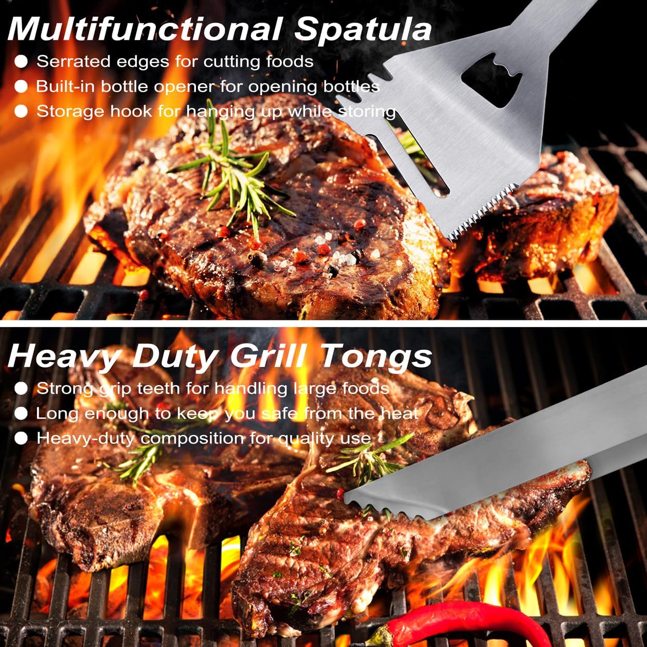 POLIGO BBQ Grill Accessories Set - 29 PCS Stainless Steel Tools with Storage Bag | Perfect Grilling Gifts for Men, Black