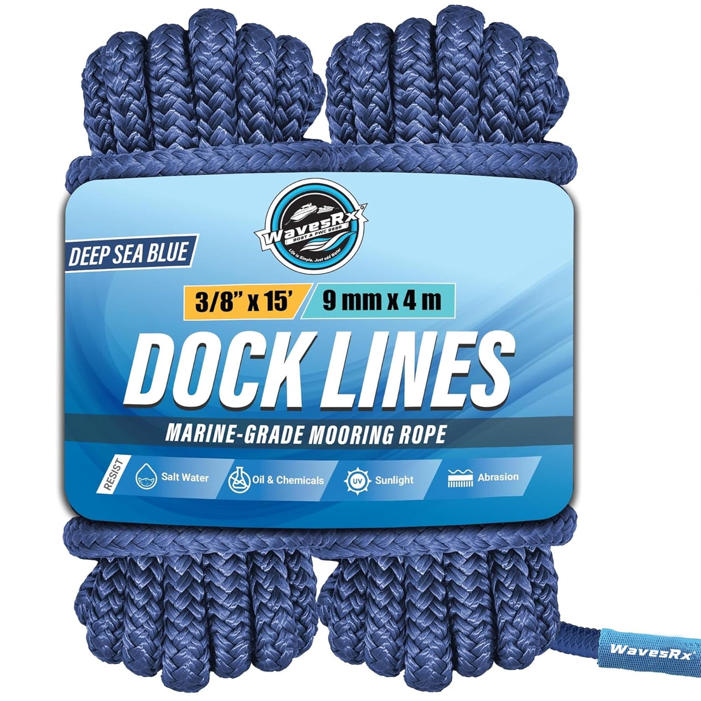 Premium Nylon Boat Dock Lines & Ropes for Docking 3/8'' x 15' | Double Braided Marine Rope & Mooring Line| Boat Ropes for Docking with Loop | UV & Saltwater Resistant Dock Ropes for Boats & Pontoons