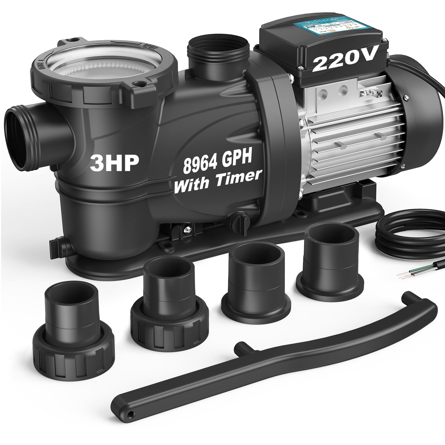 VIDAPOOL In/Above Ground Pool Pump Self Primming High Flow,Deep Black