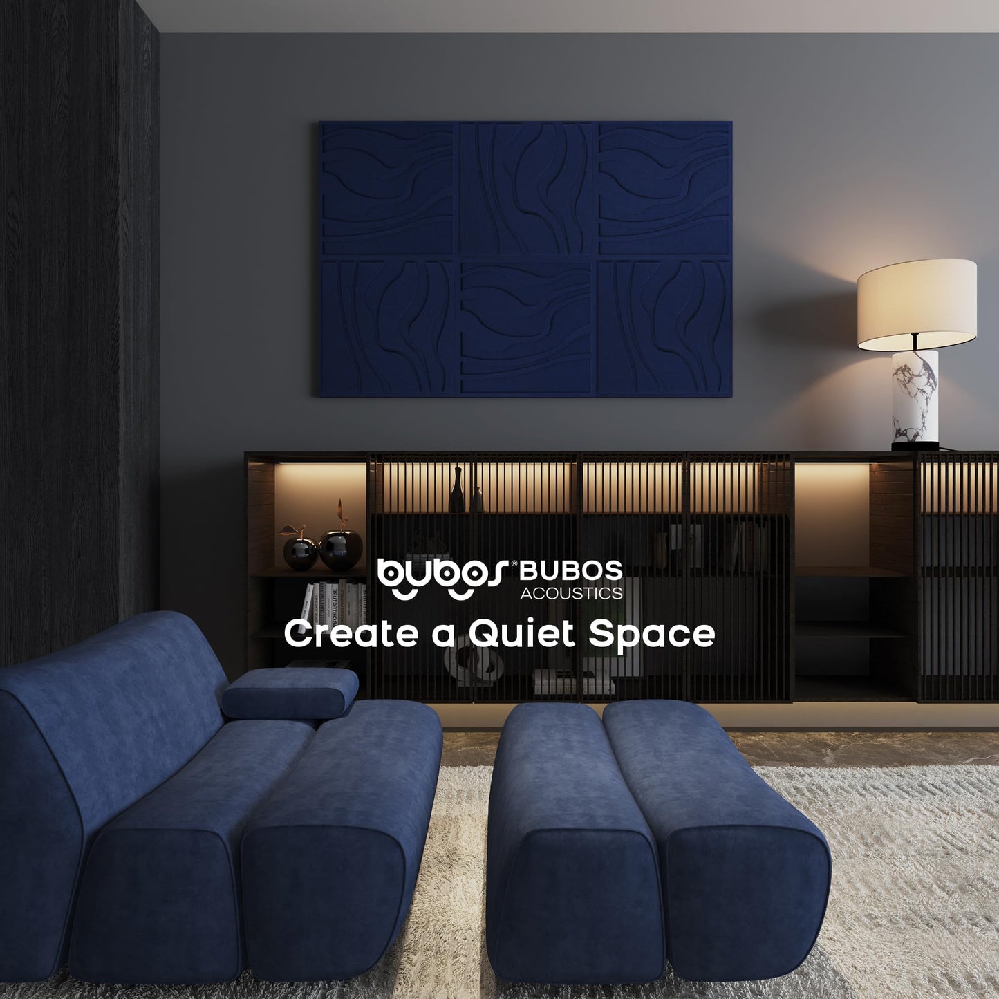 BUBOS Art Acoustic Wall Panels 6 Pack - 23.6"x23.6" Self-Adhesive Sound Proof Panels, Decorative Sound Absorbing Panels for OFffice, Home Theater & Studio Recording Equipment, Navy Blue