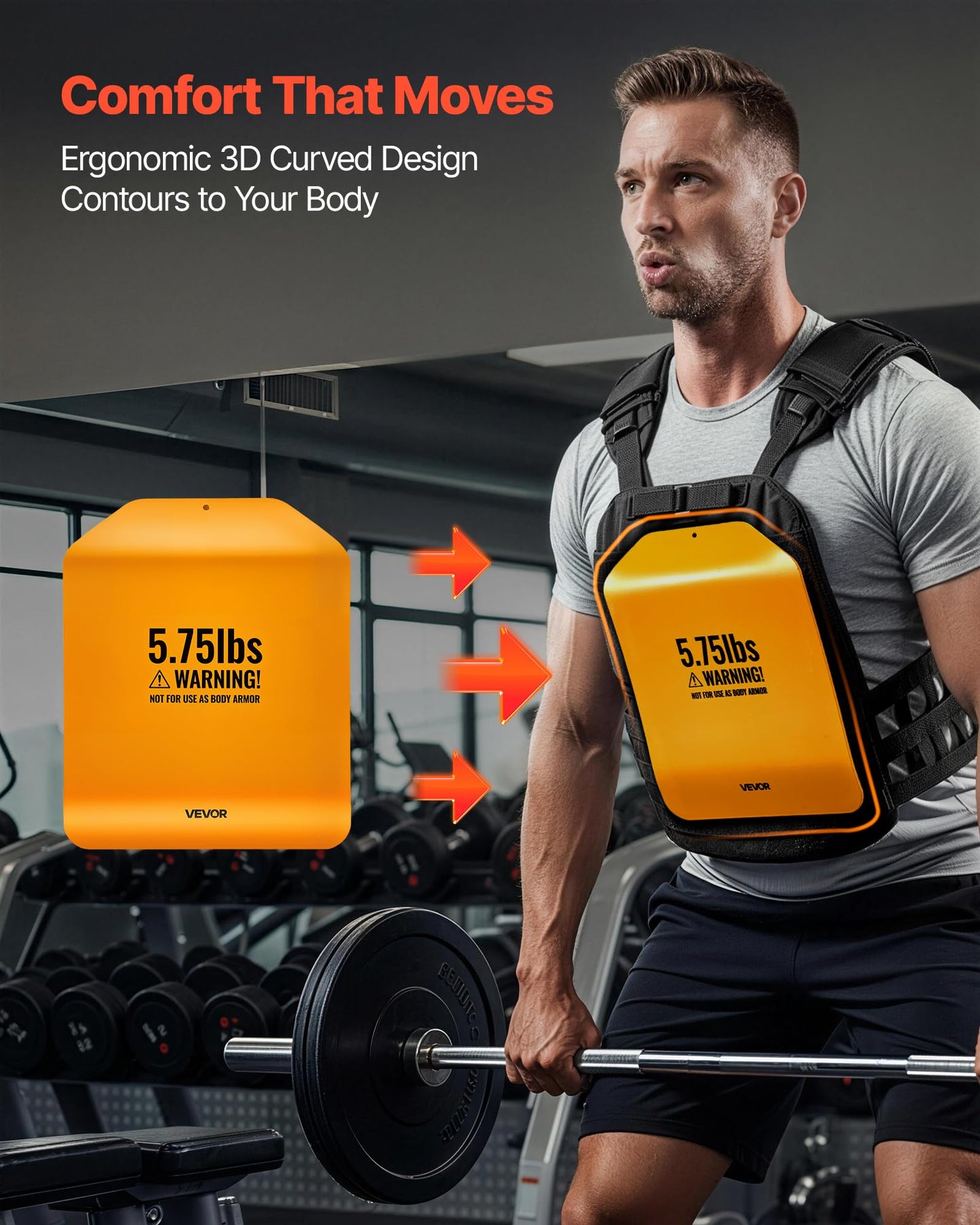 VEVOR Curved Weight Vest Plates, 5.75 LB Pairs, Premium Steel Tactical Weighted Plates for Vest, Ergonomic Design, for Strength Endurance Training, Running, Jogging, Fitness, Heavy Workouts
