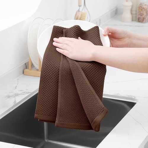 Homaxy Kitchen Dish Towels - Ultra Soft 100% Cotton Waffle Weave, Quick Drying, 13 x 28 Inches, 8-Pack, Coffee