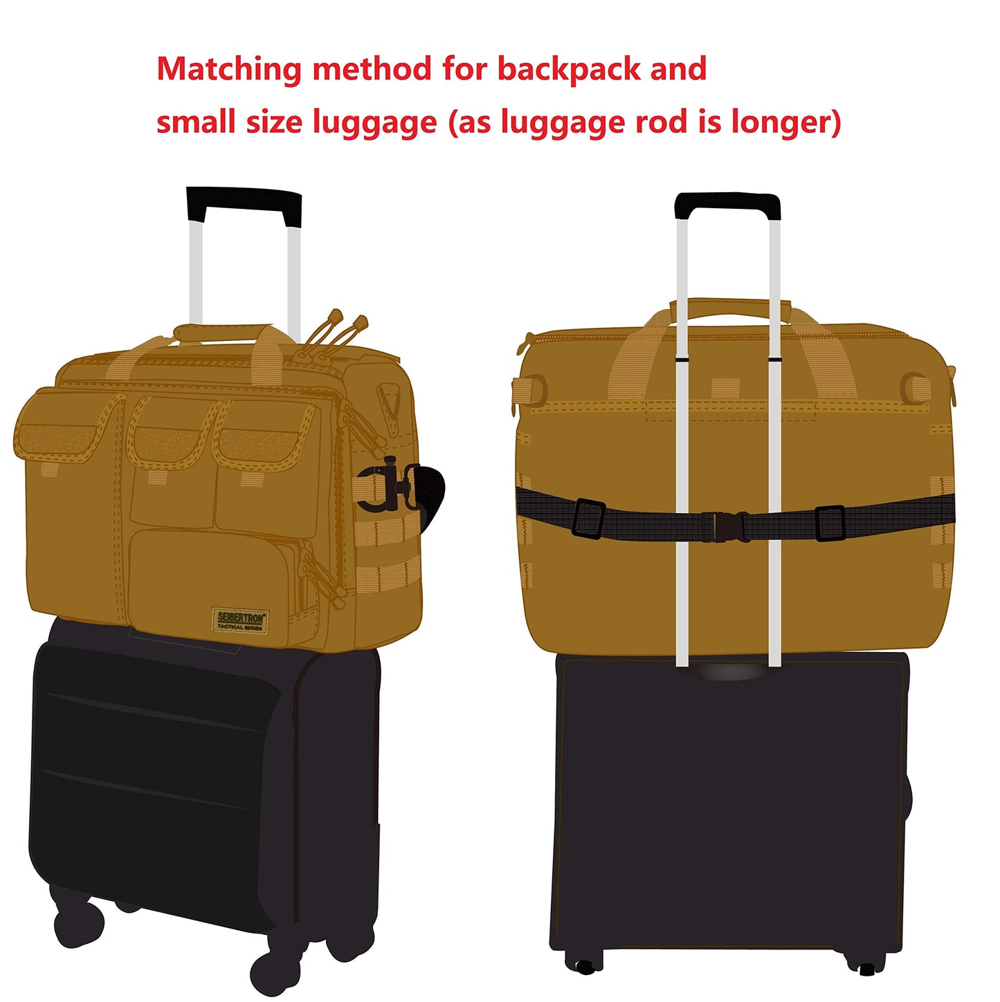 Seibertron Adjustable Utility Luggage Straps Travel Bag Or Backpack Accessories Design Laptop Bag Handbags Fit for Large Or Small Luggage Suitcase Baggage with Quick-Release Buckle Black