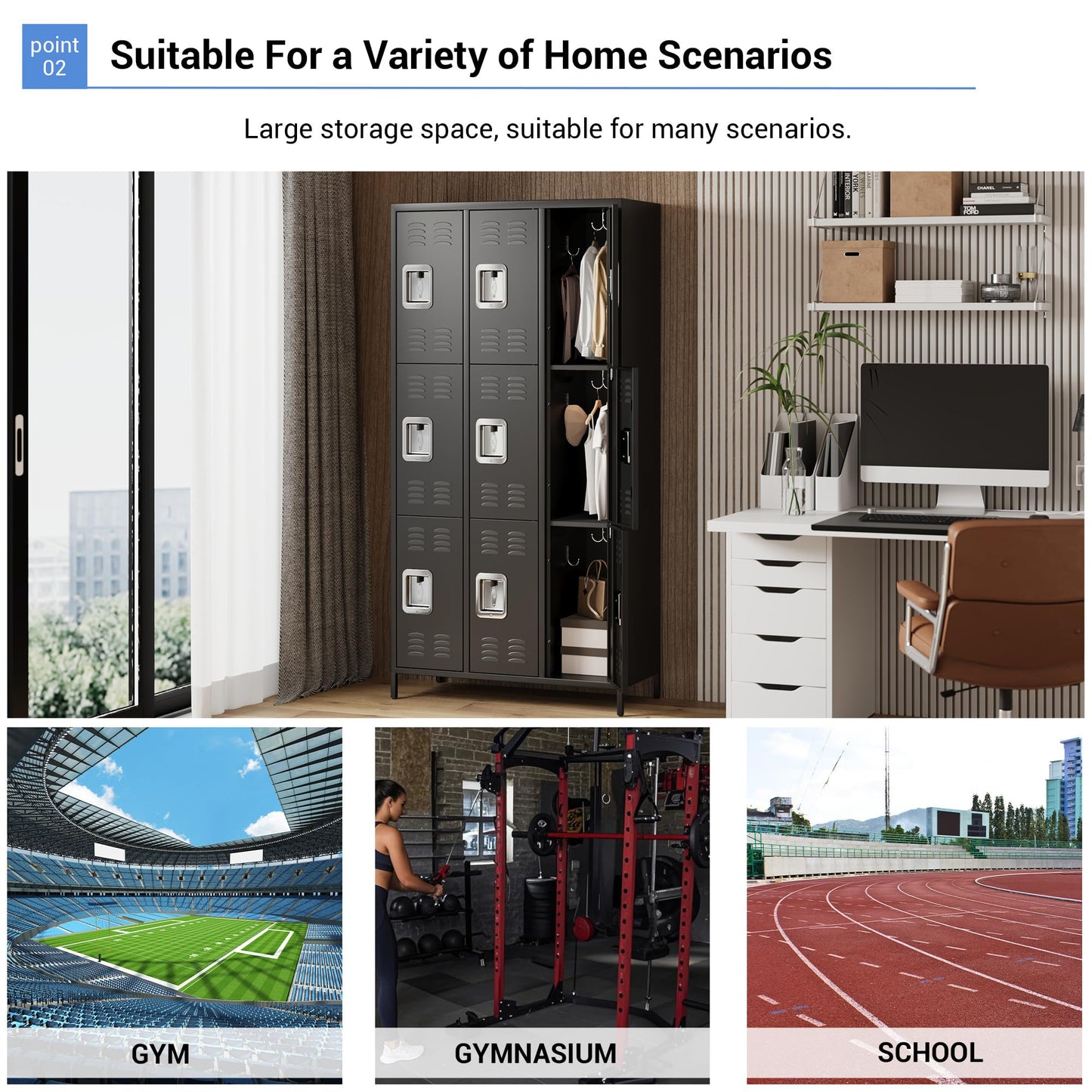 GAOMON Locker for Employees, 9 Doors Locker Cabinet with Hooks, Storage Locker for Home, Office, Gym, School, Assembly Required, Black