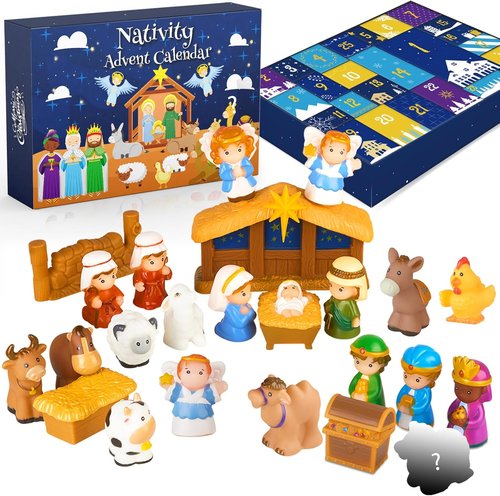 Nativity Advent Calendar 2025 - Christmas Story Playset for Kids | 25-Piece Nativity Scene Set for Ages 1-6+