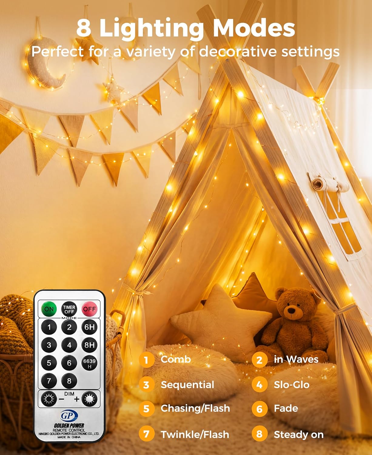 Skiennix 66 Ft LED Fairy Lights - 200 Remote-Controlled Twinkle Lights with 8 Modes & Timer | Warm White