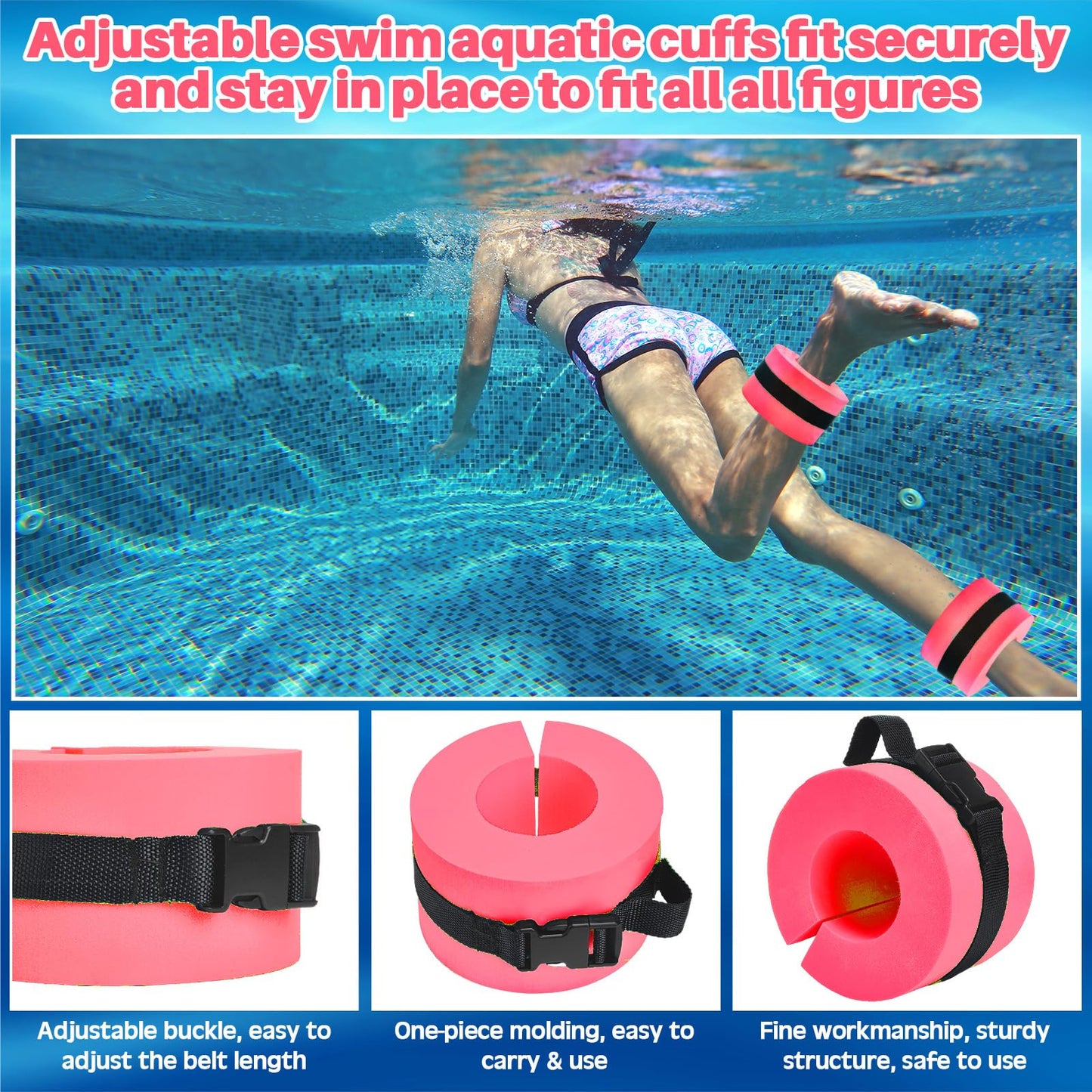 Motionchic Water Aerobics Set, 2 Ankle Swimming Weights 2 Lightweight Aquatic Exercise Dumbbells 1 Pair of Swimming Gloves Pool Exercise Equipment for Aquatic Workout Fitness(Pink)