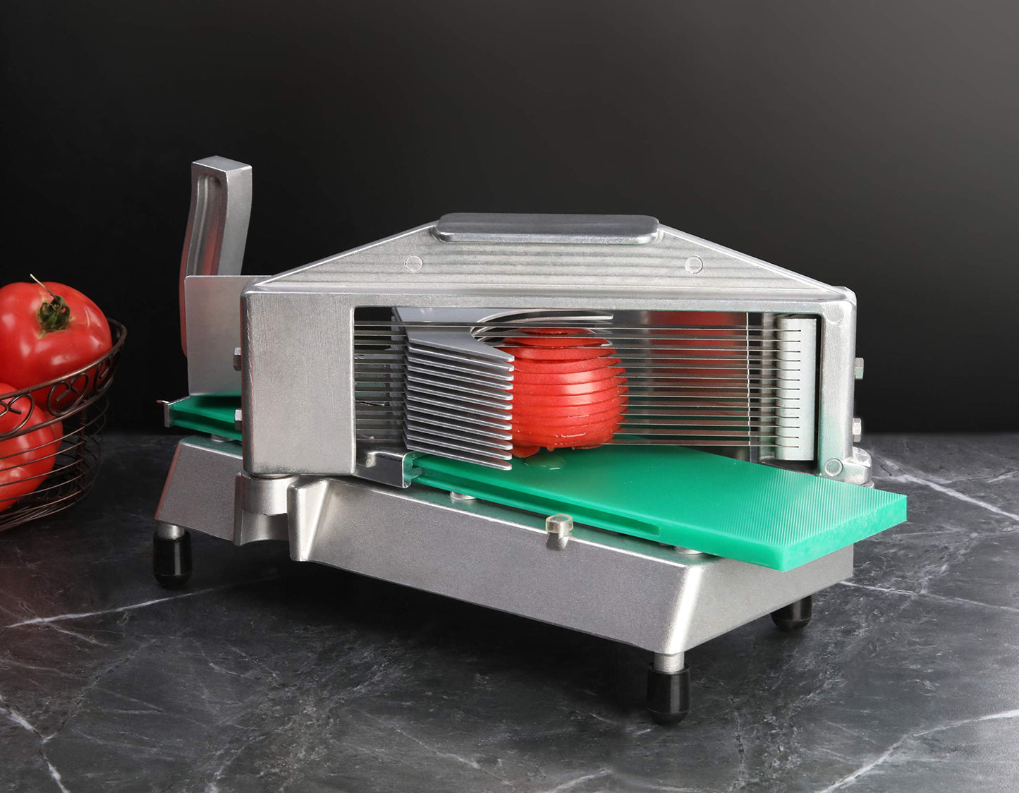 New Star Foodservice Commercial Tomato Slicer, 3/16-Inch, Aluminum Body with Stainless Steel Blades