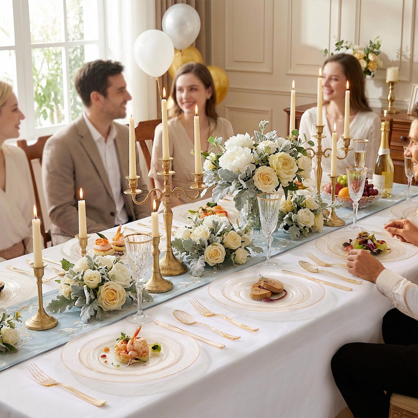 WDF 120PCS Gold Plastic Plates- Disposable Gold Glitter Plates, Premium Heavy Duty 60-10.25" Dinner Plate and 60-7.5" Salad Plate for Wedding Baby Shower Spring Birthday