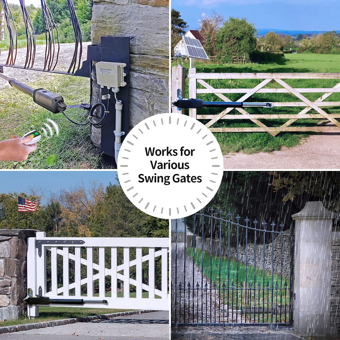 TOPENS A5S Automatic Solar Gate Opener for Medium Duty Single Swing Gates Up to 16ft, Single Swing Gate Operator Battery Powered with Remote Control Kit Gate Motor Solar Panel Included