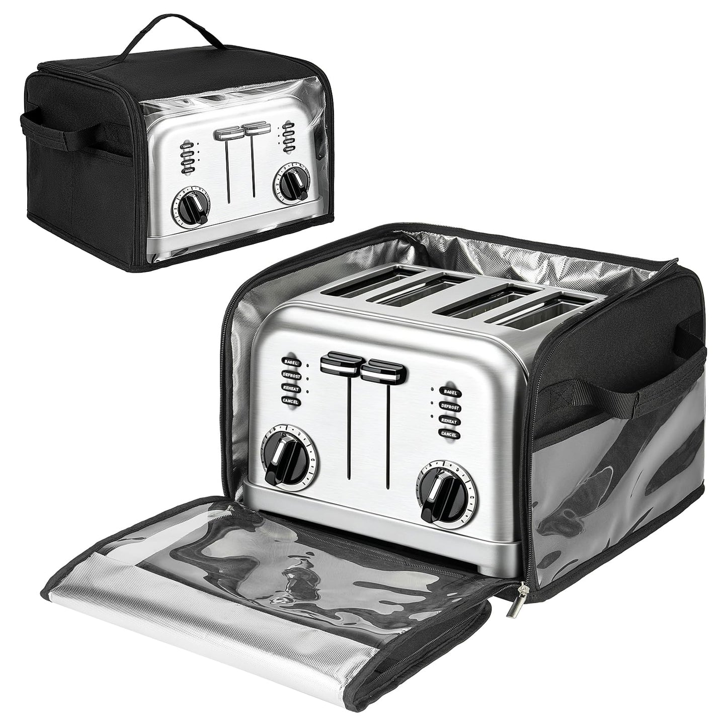 Toaster Cover 4 Slice with Aluminum Foil Lining and Base Compatible with Cuisinart/BELLA/Black and Decker,Cover Only,Black