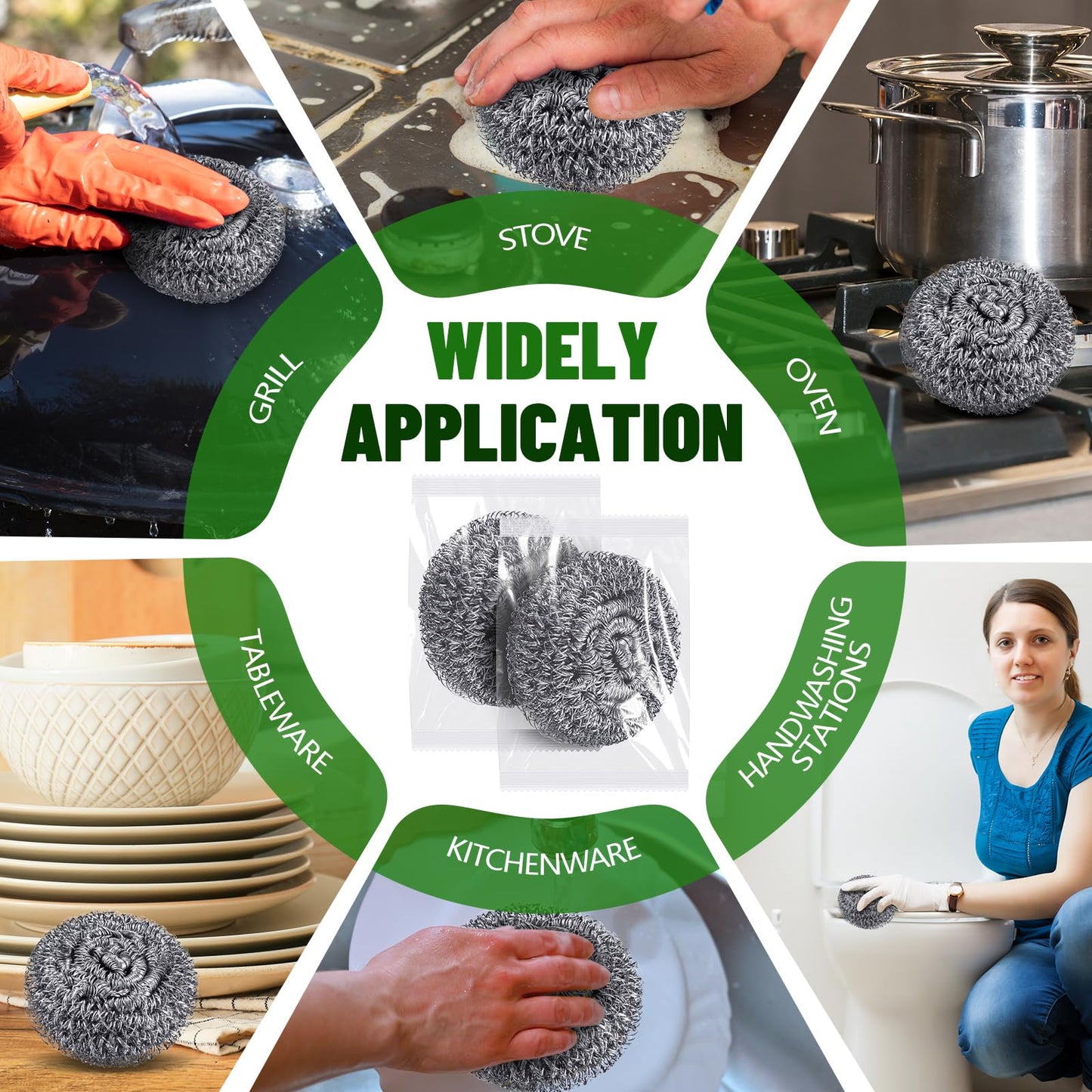 Honeydak 150 Pack Stainless Steel Scourers Steel Wool Scrubbers Bulk Separately Packaged 2.5 Inch, 15 Gram Metal Scourers Sponges Wire Scouring Pad for Stove Pot Pan Oven Kitchen Restaurant(Classic)
