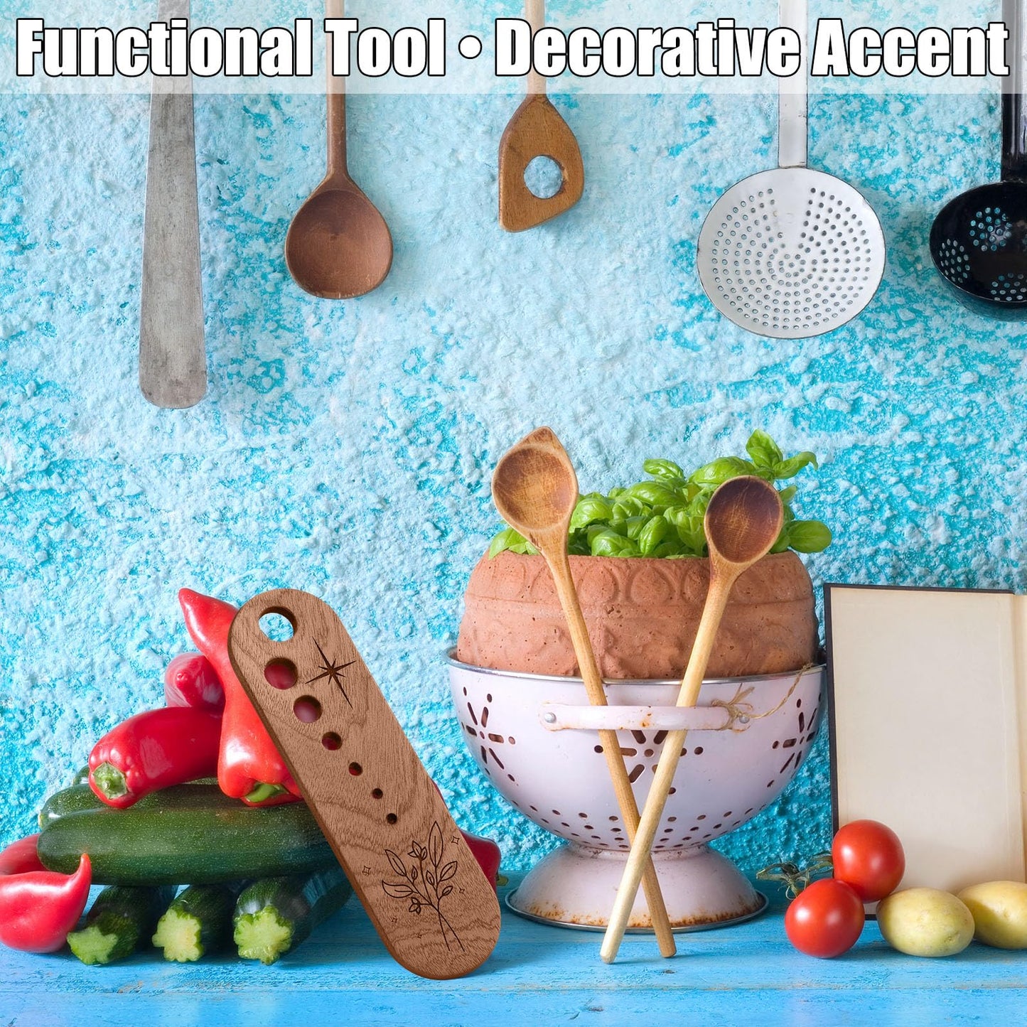 LemonRoad 2 Pcs Wooden Vegetable Leaf Separator Herb Stripper Tool Supplies with Cleaning Brush Wood Leaf Peeler Tool 7 Hole Sizes Fun Kitchen Gadget Herb Stripper Bowl Gifts for Home Cooks Chefs