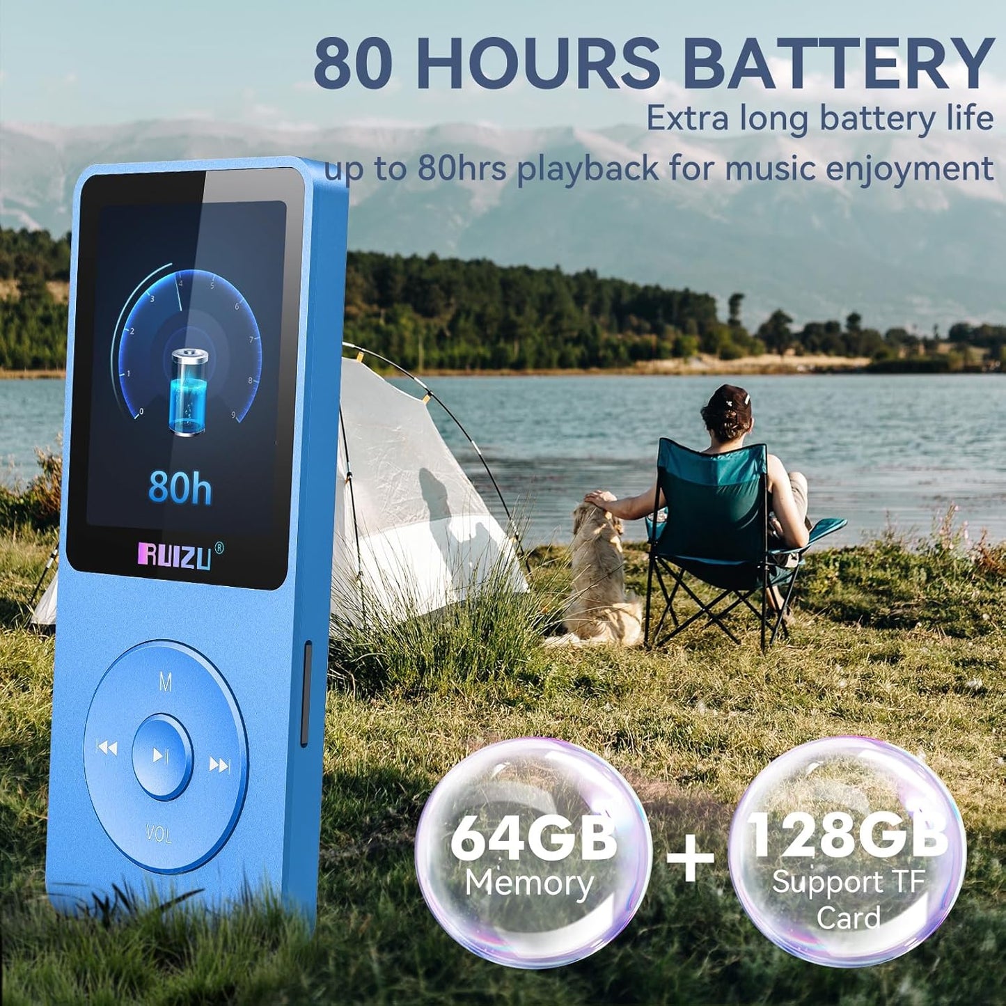 RUIZU 64GB MP3 5.3, 0.055 lbs, 80 128GB Player with Bluetooth Weight Portable Music Player for Kids, Sports, FM Radio