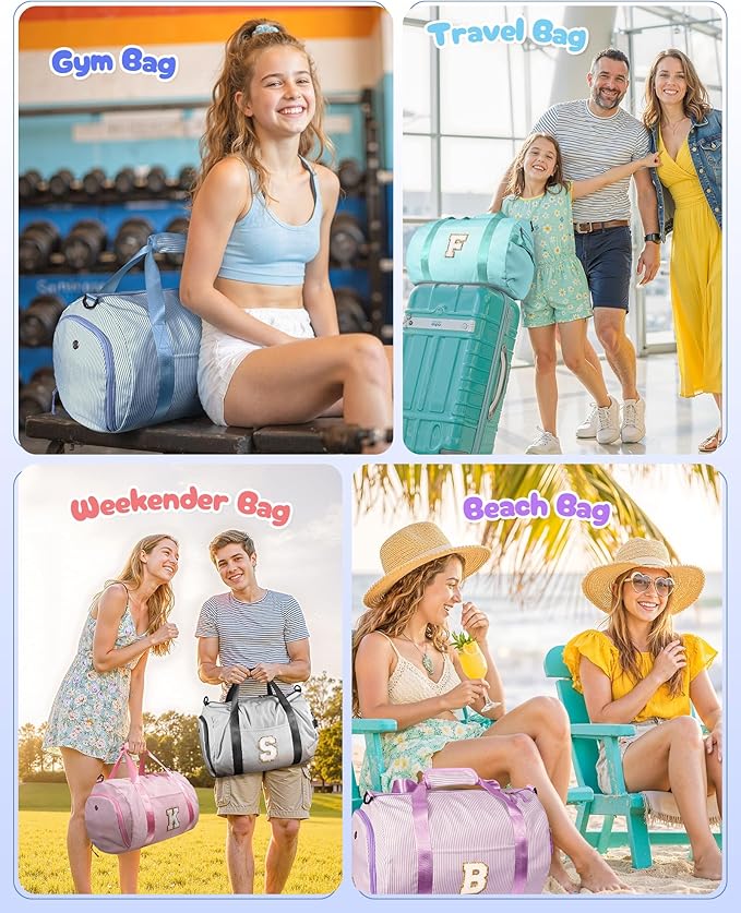 Customized Gifts for Daughter, Girl Gym Bag, Kids Initial Overnight Duffel Bags with Shoe Compartment, Personalized Travel Bag with Makeup Pouch, Sweet Girls Gift for Niece (Letter H)