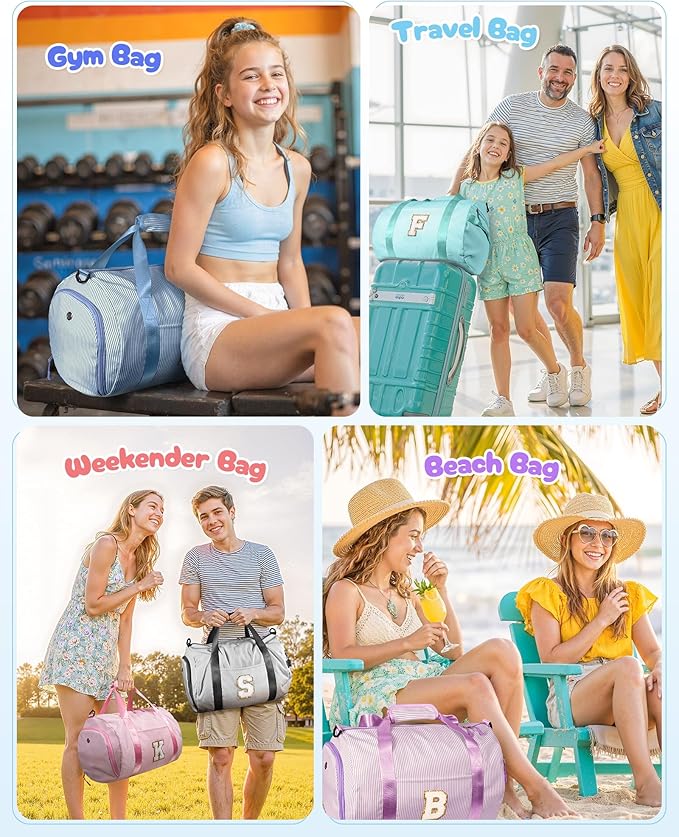 Daughter Birthday Gift from Mom, Girl Gym Bag, Kids Initial Overnight Duffel Bags with Shoe Compartment, Personalized Travel Bag with Makeup Pouch, Teen Girl Gifts Trendy Stuff (Letter P)