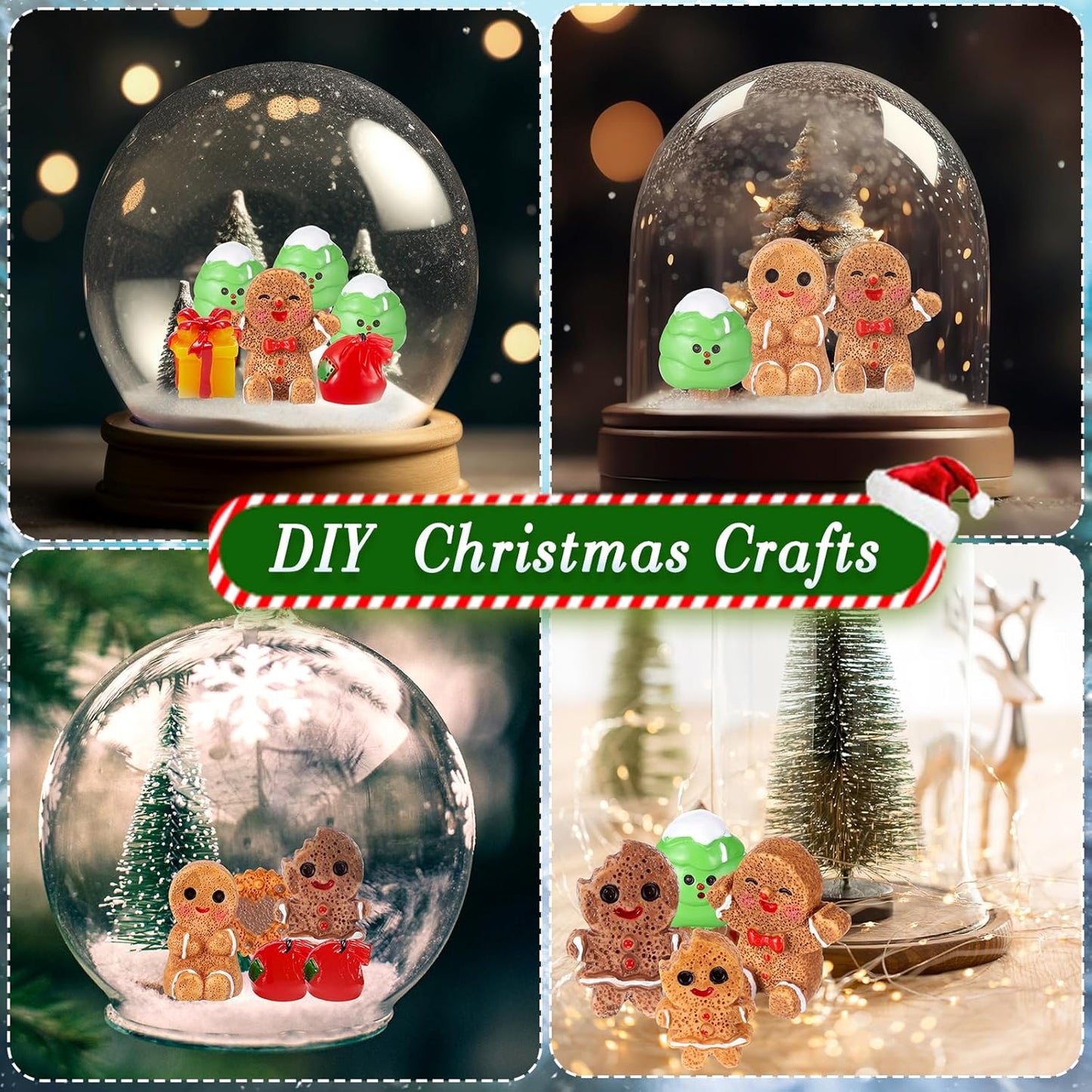 Sawysine Mini Resin Christmas Figurines - 64 Pcs Gingerbread & Xmas Tree Ornaments for DIY Crafts