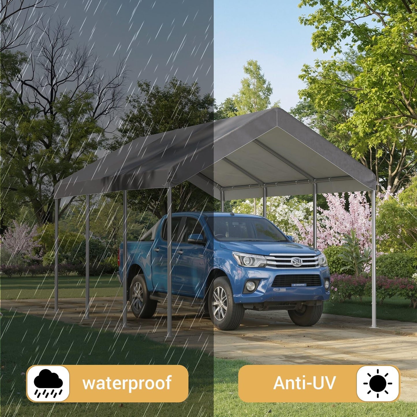 Aoxun Carport 10x20 ft Heavy Duty Carport Canopy, Adjustable Height Potable Car Canopy for Cars, Boats, Trucks, Outdoor Carport Shelter Portable Garage with Reinforced Frame, Gray