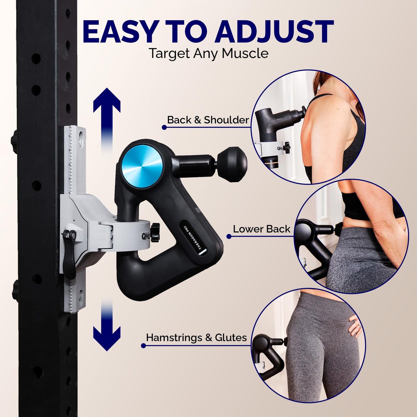 QMount Massage Gun Holder & Rack Mount – Hands-Free for Full Body Muscle Recovery – Fully Adjustable Massage Gun Wall Mount Holder – Heavy Duty, No-Slip, Supports Deep Massaging (Rack Mount)