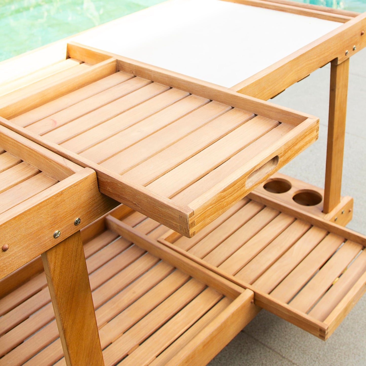 Cambridge Casual Mozaic Teak Outdoor Kitchen Cart, Solid Teak Wood Serving and Prep Station with Natural Finish, Weather-Resistant Utility Cart for Patio, Garden, BBQ, or Outdoor Entertaining Space