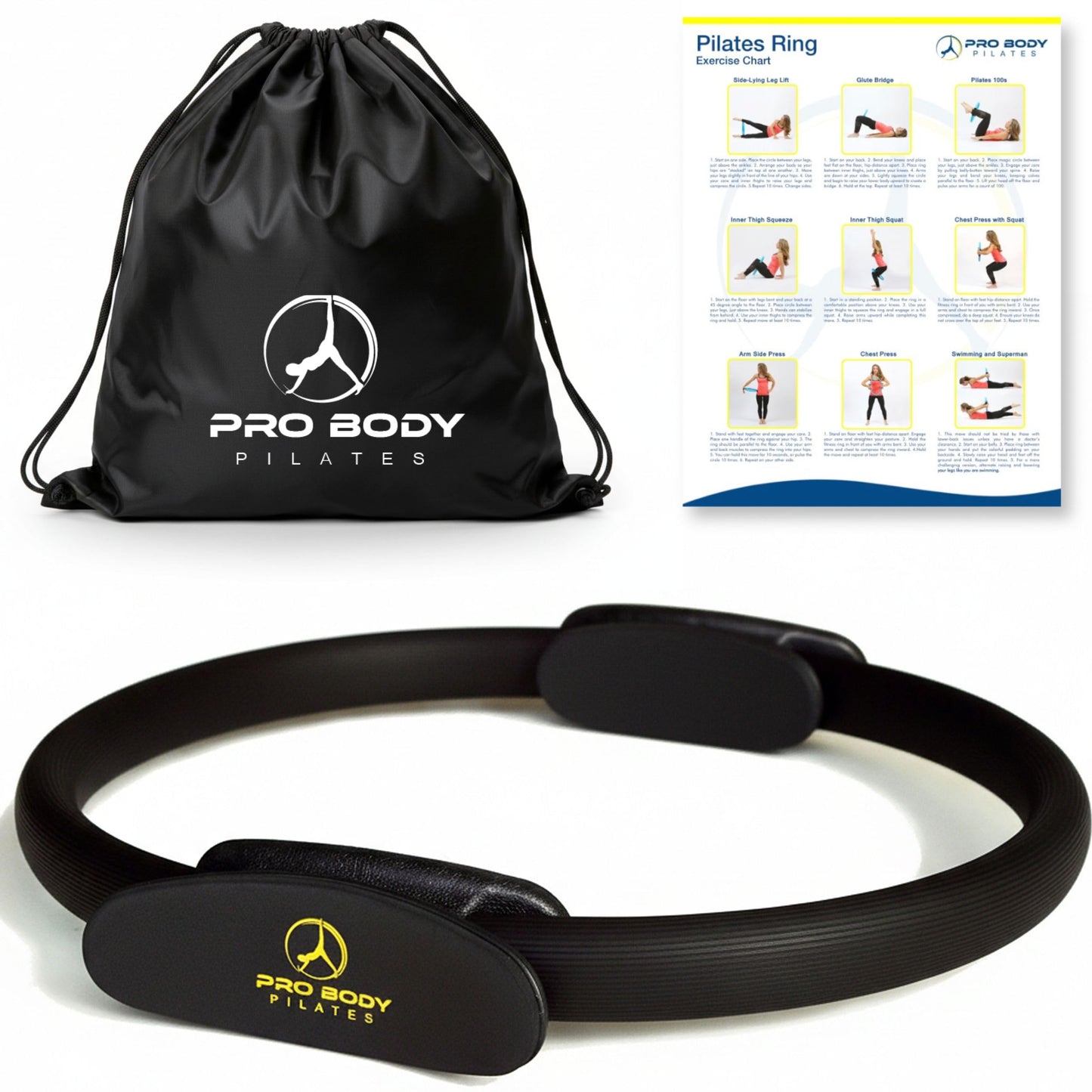 ProBody Pilates Fitness Circle – 14 Inch Pilates Ring for Yoga and Other Workouts, Focusing on Toning Inner Thighs, Arms, Core and Back, at Home Pilates Equipment (Black)