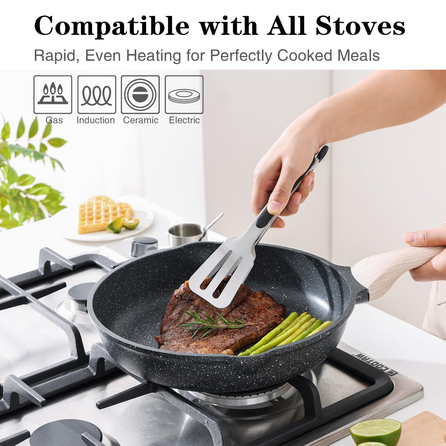 Kordisen Nonstick Frying Pan Set, 3 Piece Skillet Set, Healthy Induction Cooking Pan, Stay-Cool Handle, Compatible with All Stovetops, PFOA Free (8, 9.5, 11 Inch)