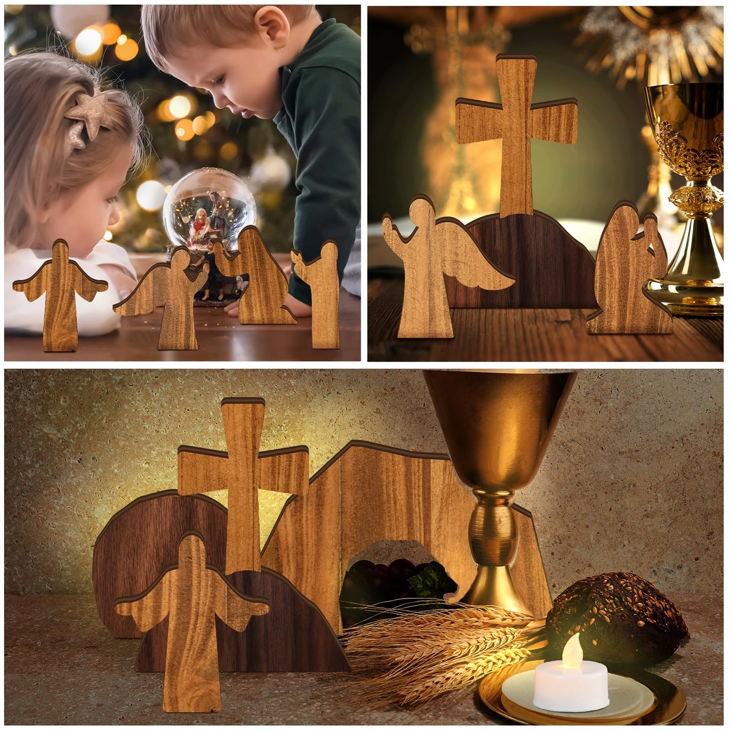 Wesiti 8 Pcs Easter Resurrection Scene Set Empty Tomb Easter Christian Cross Decorations Scene Wooden Decor Jesus Tray Set Tray with Nativity for Home Decoration Collectible Figurines