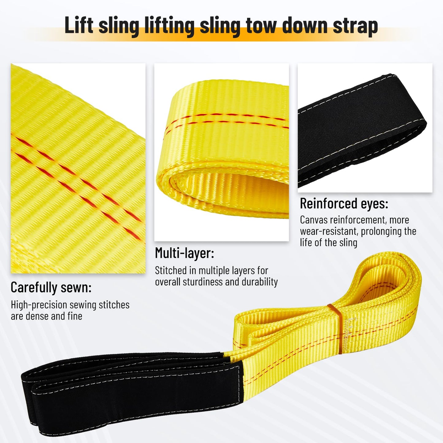 Pindex 2 Pack 2" x 8' Web Lifting Sling 11000 Lbs Breaking Force 3500 Lbs Pulling Forces Lift Sling Straps for Rocks Trees Mowers Tool Boxes in Trailers Tractors Trucks, Yellow