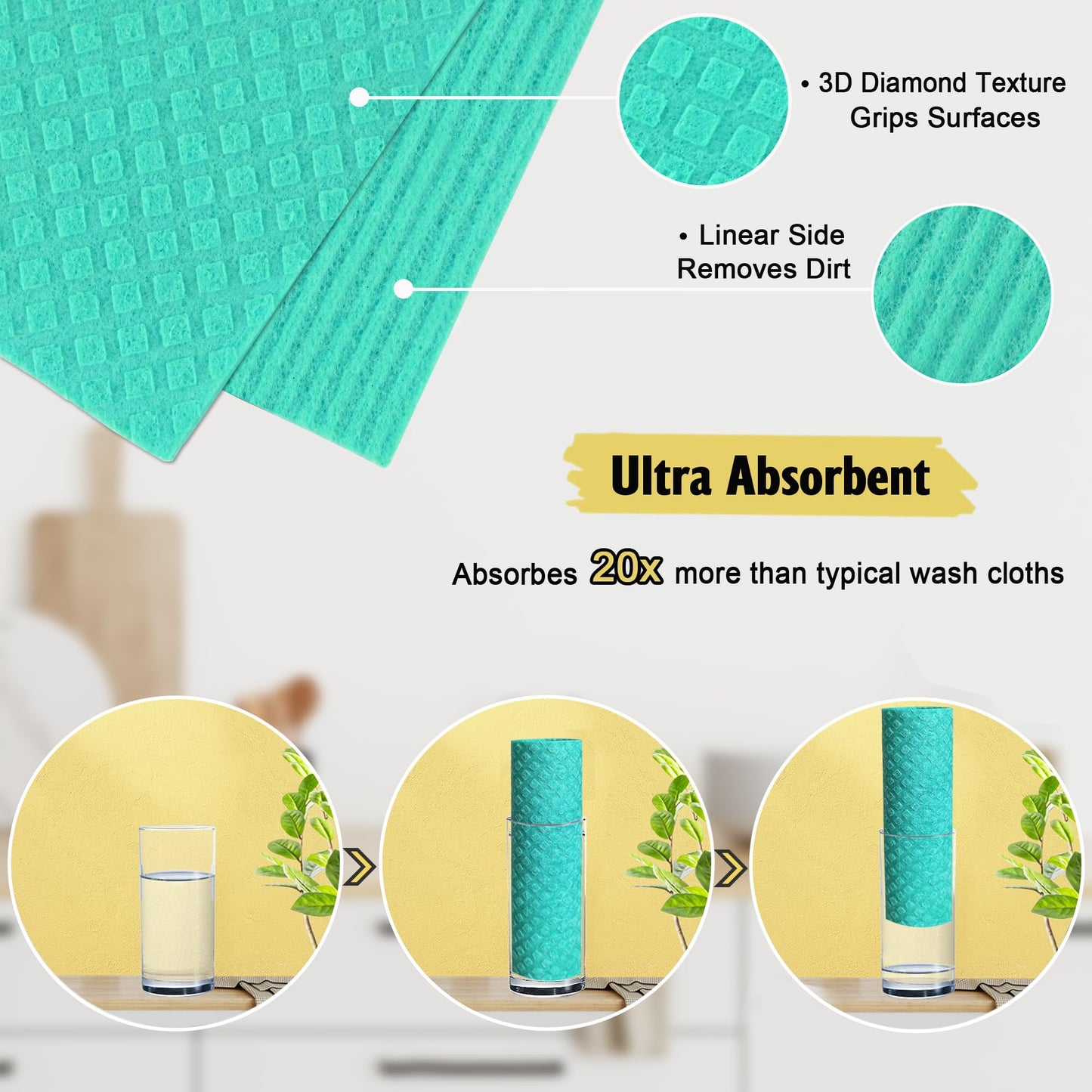MoLKENE Swedish Dish Cloths - 10 Pack Reusable Kitchen Dishcloths - Ultra Absorbent Dish Towels for Washing Dishes - Cellulose Sponge Cloth Cleaning Rag - Assorted