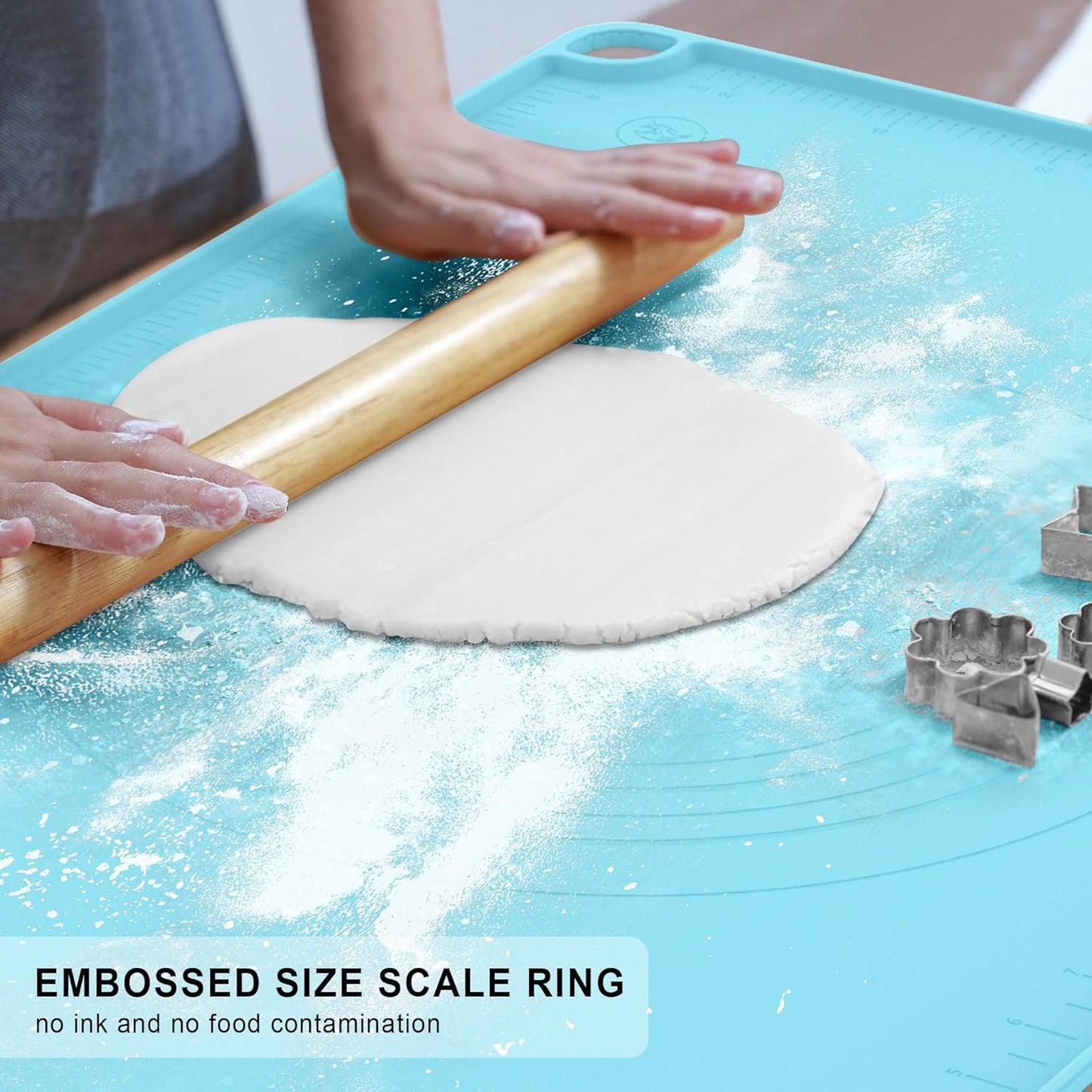 Sky Blue Silicone Baking Mat - Versatile Dough Rolling & Pastry Mat for Pizza, Pie, Macaron, Bread (24"×16")
