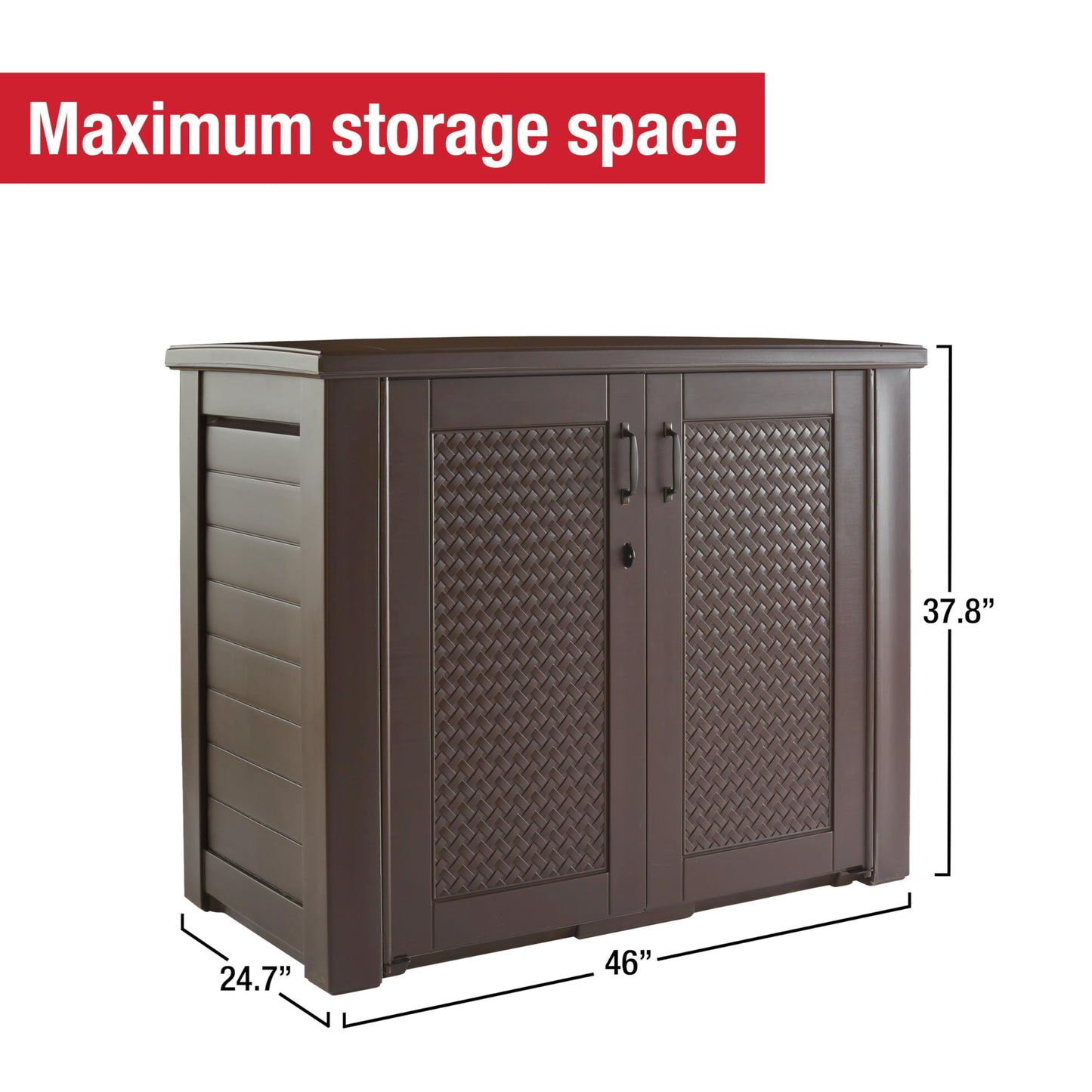 Rubbermaid Decorative Outdoor Storage Cabinet (123 Gal), Weather Resistant, Brown, Organization for Home/Backyard/Pool Chemicals/Toys/Garden Tools/Porch/Patio Cushions