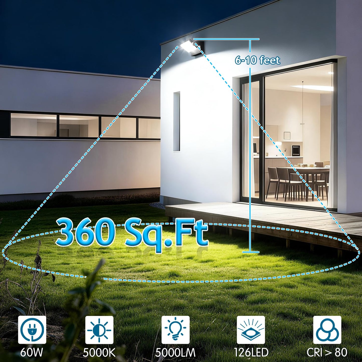 Dream Eeve 60W LED Outdoor Wall Lights 360° Rotatable LED Flood Lights Modern Commercial Security 5000K IP65 Waterporof Wall Mounted Light for Garage Yard Porch 4 Pack