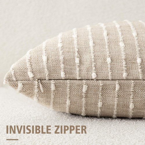 Foindtower Pack of 2 Decorative Jacquard Boucle Lumbar Throw Pillow Covers Accent Textured Striped Pillowcases Cozy Boho Cushion for Couch Sofa Bedroom Living Room Home Decor 12x20 Inch Natural Beige