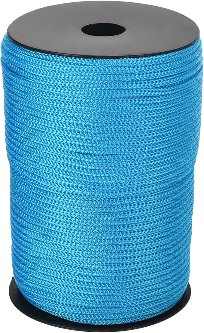 MECCANIXITY 5/32 Inch Polypropylene Rope Braided Ropes, 328ft Camping Rope Hollow Utility Cord for Clothesline, Hiking, Outdoor, Lake Blue
