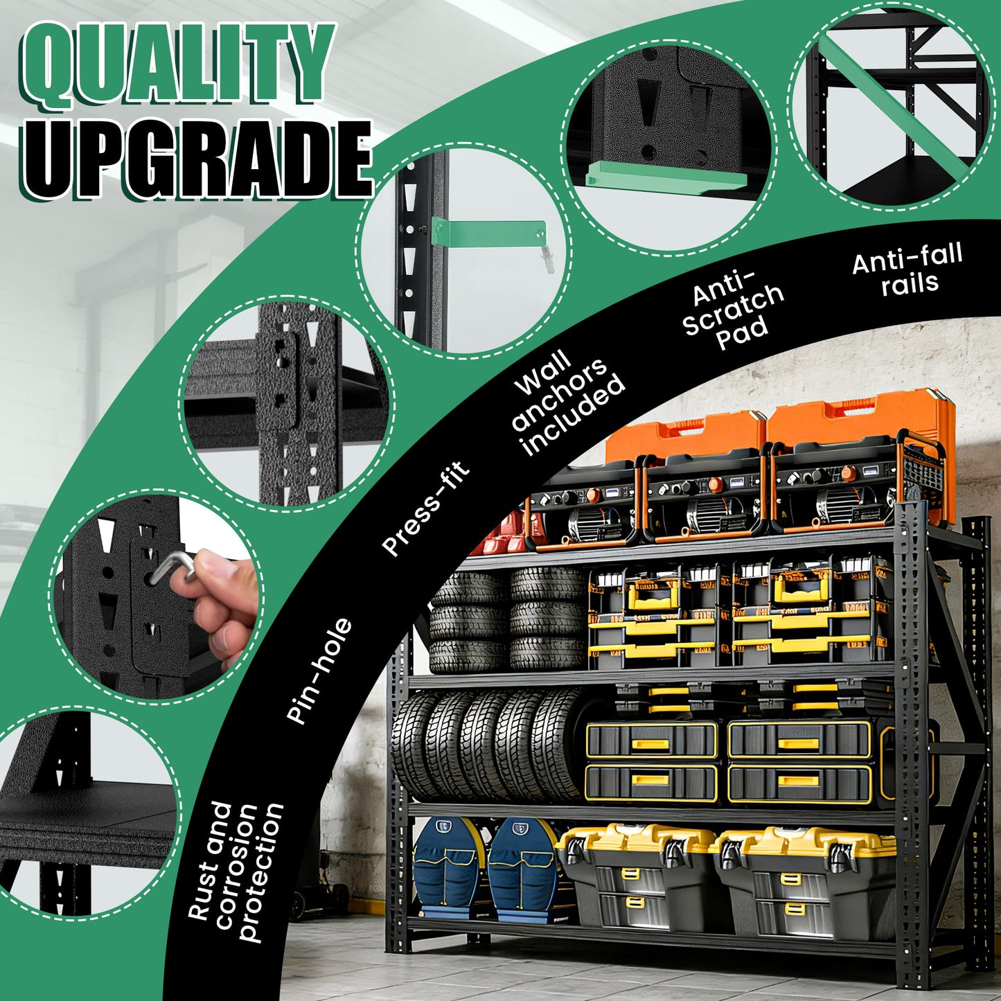 VIYET 4-Tier Heavy Duty Garage Shelving,Industrial Shelving for Commercial & Home Use,Garage Storage Racks Heavy Duty Steel Shelves,Ultra-Wide Metal Rack for 3‑Car Garages,Warehouses,Workshops