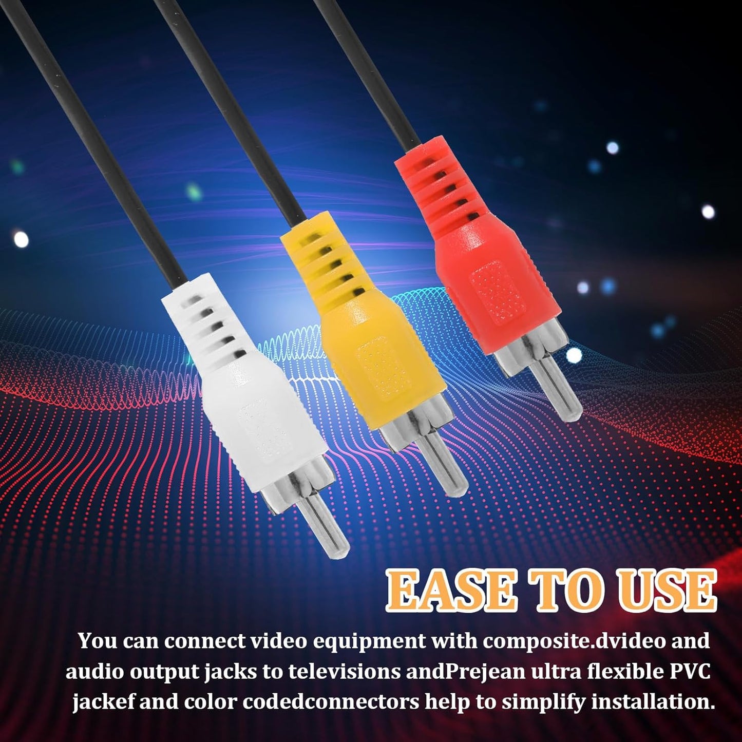 FdcLixuvol 5FT 3 3 RCA Audio Video Composite Cable, AV Cable Red/White/Yellow Male to Male for TV, DVD, VCR, Projector