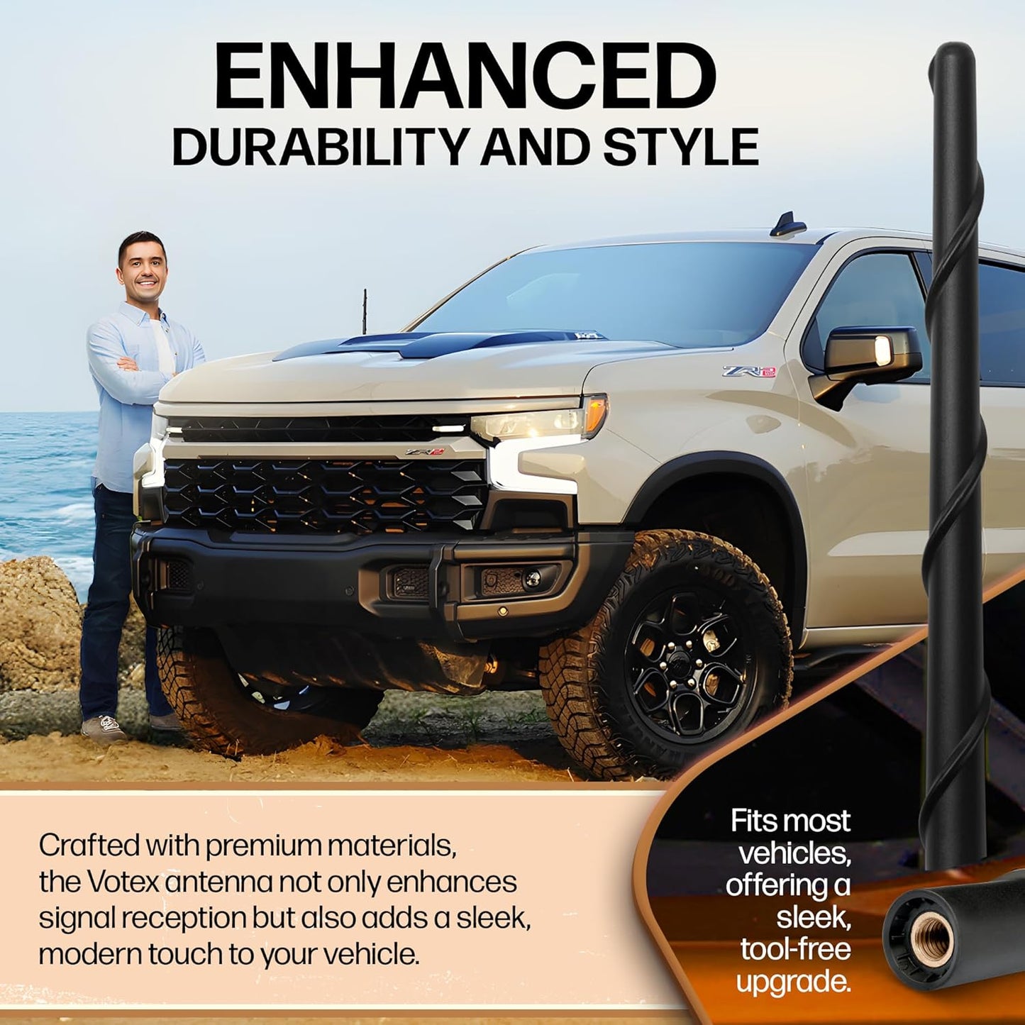 Votex 8" A296 Universal Short Rubber Black Antenna Kit - Flexible, Durable, Enhanced Signal Reception, Copper Coil
