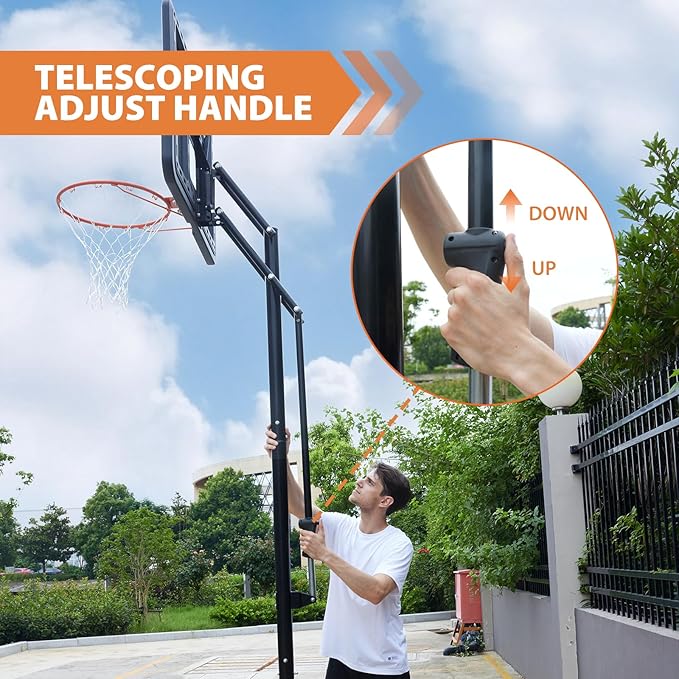Portable Basketball Hoop Outdoor, 4.8-10FT Height Adjustable Basketball Hoop Goal System with 44/48 Inch Impact Backboard and Portable Wheels for Adults