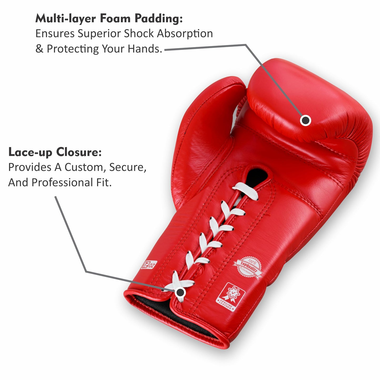 Ring Pro Aura 100 Full Grain Leather Lace Up Boxing Gloves for Men & Women – Professional Training, Sparring, Competition, Muay Thai, Kickboxing & Heavy Bag Gloves