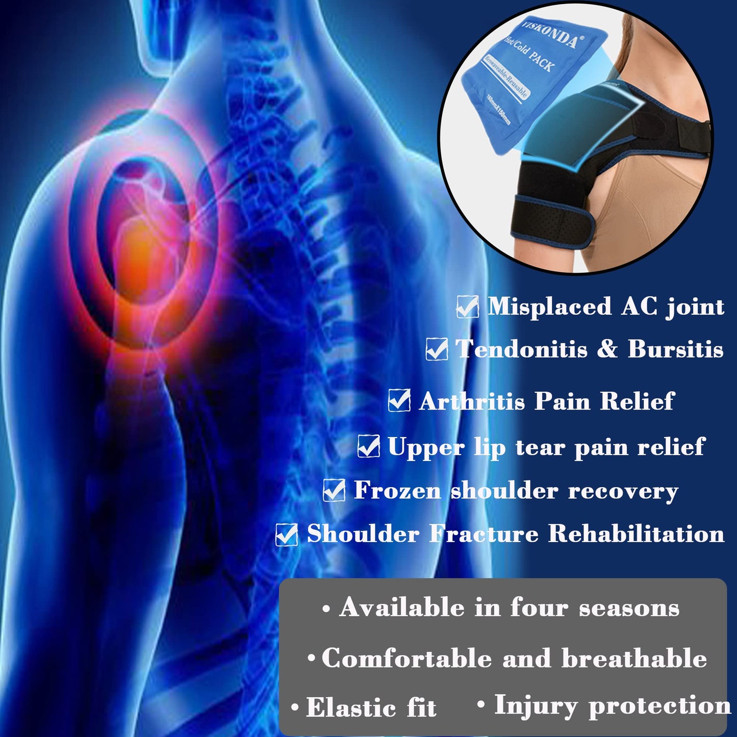 VISKONDA Shoulder Brace Sling Immobilizer and Compression Sleeve,Rotator Cuff Injury Supports for AC Joint Pain Relief,Arm Stability,Tear,Bursitis,Swelling,Tendonitis,for Men and Women (Large)